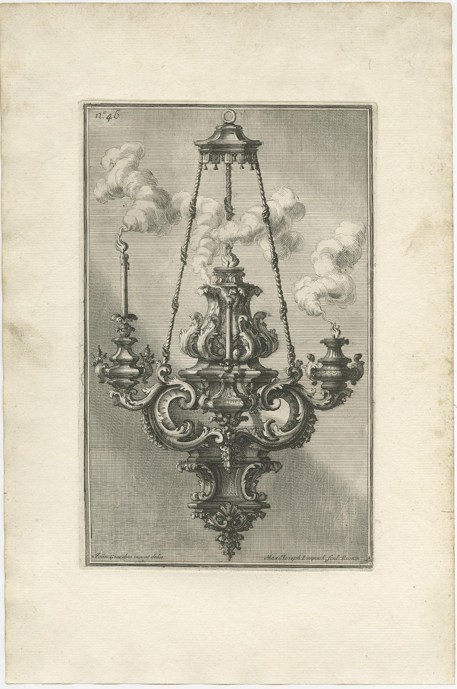 Paper Set of 10 Antique Prints of Designs of Chandeliers, Ornaments and Decorations