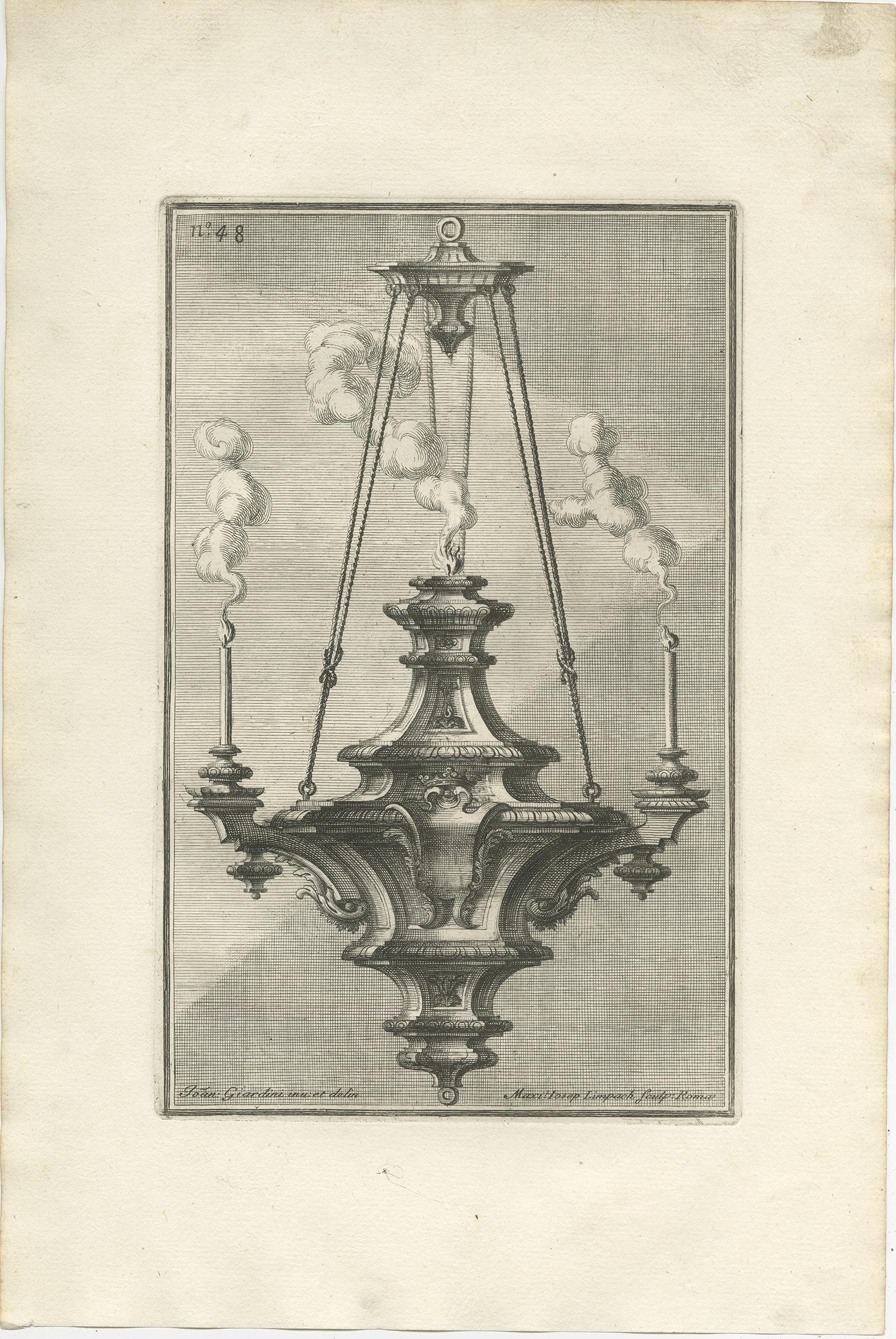 Set of 10 Antique Prints of Designs of Chandeliers, Ornaments and Decorations 1