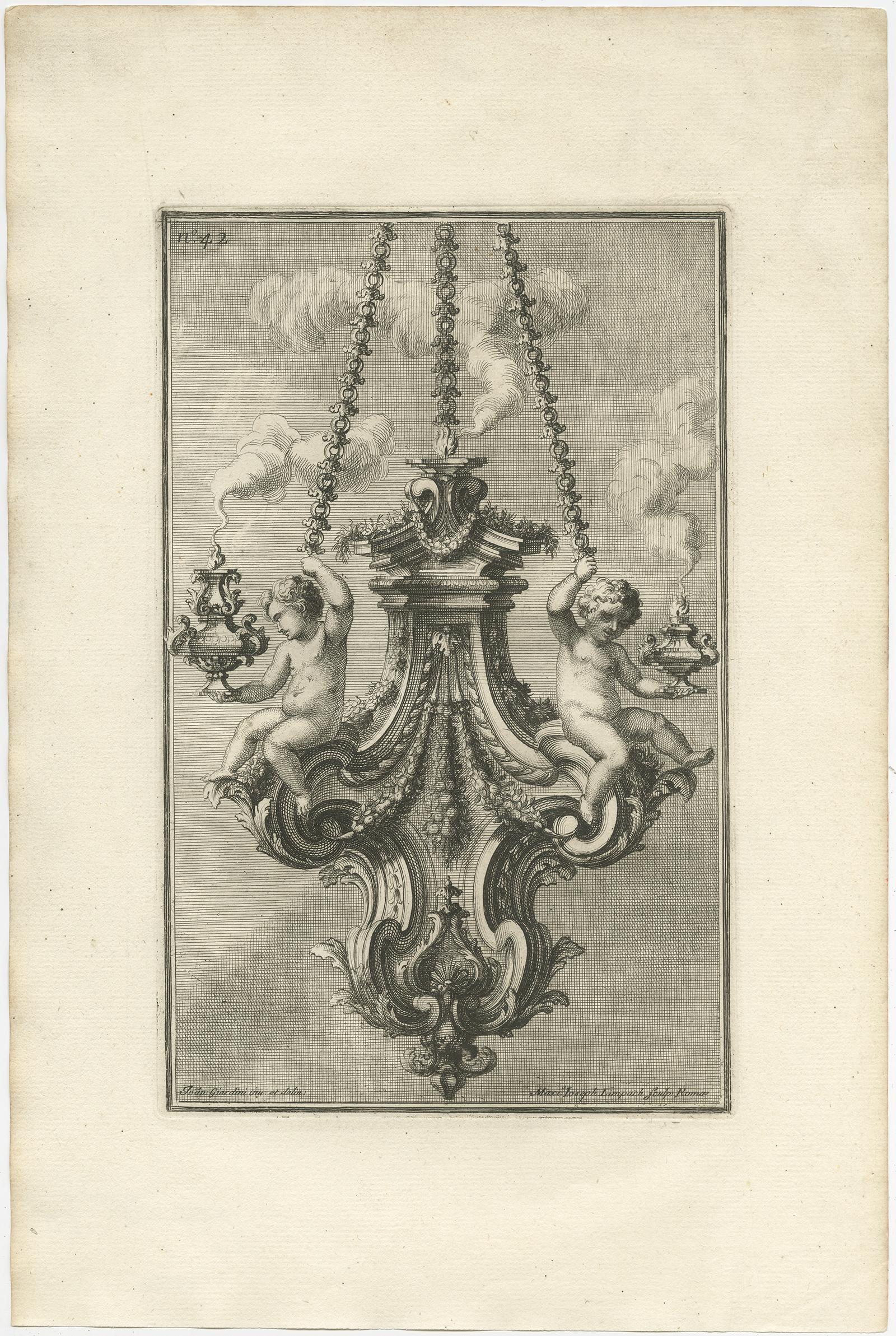 Set of 10 Antique Prints of Designs of Chandeliers, Ornaments and Decorations 3