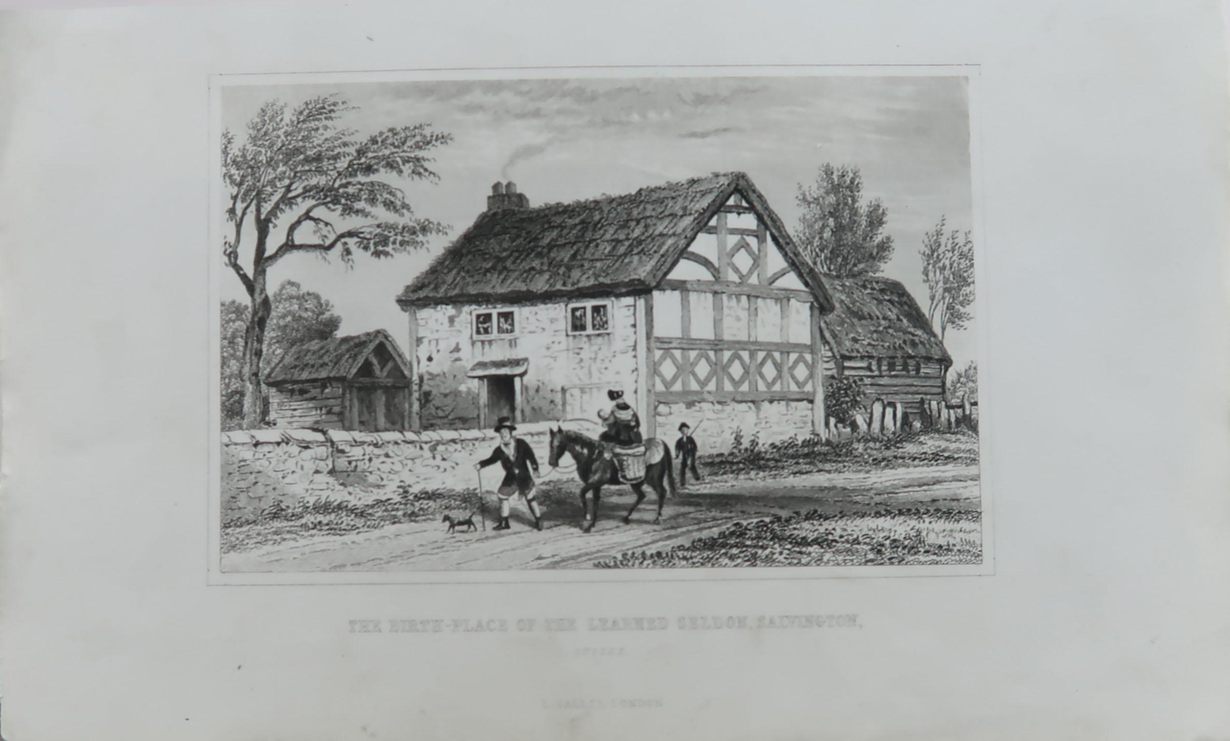 Paper Set of 10 Antique Prints of English Country Cottages, circa 1840