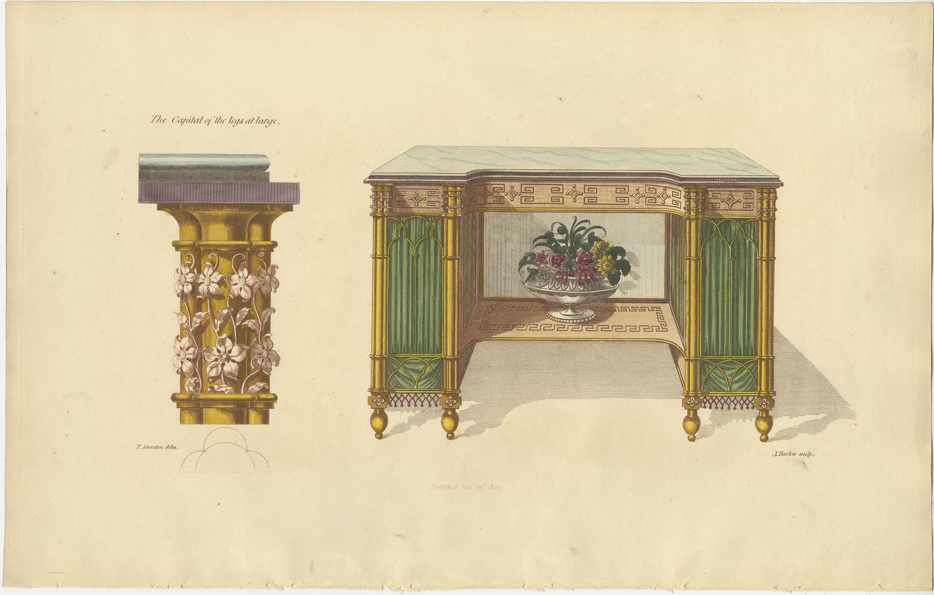 Set von 10 antiken Drucken verschiedener Möbel von Sheraton '1805' im Angebot 5