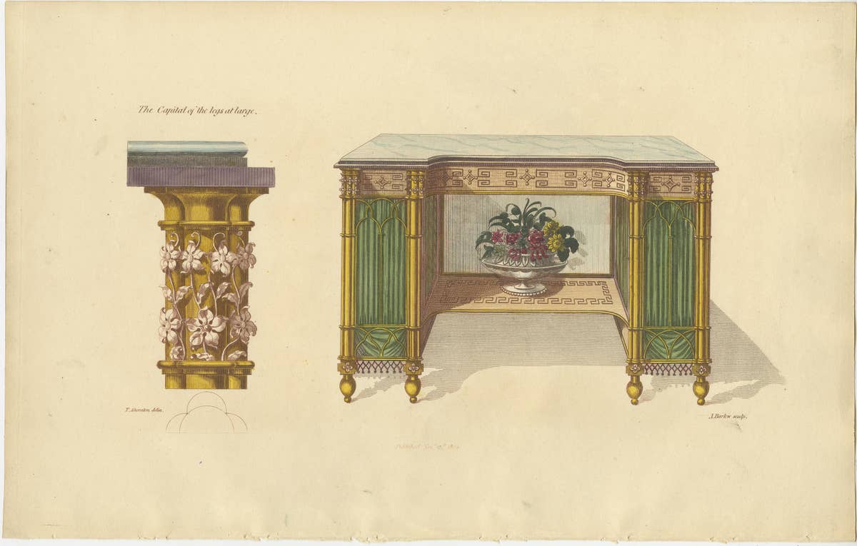 Set of 10 Antique Prints of Various Furniture by Sheraton '1805'
