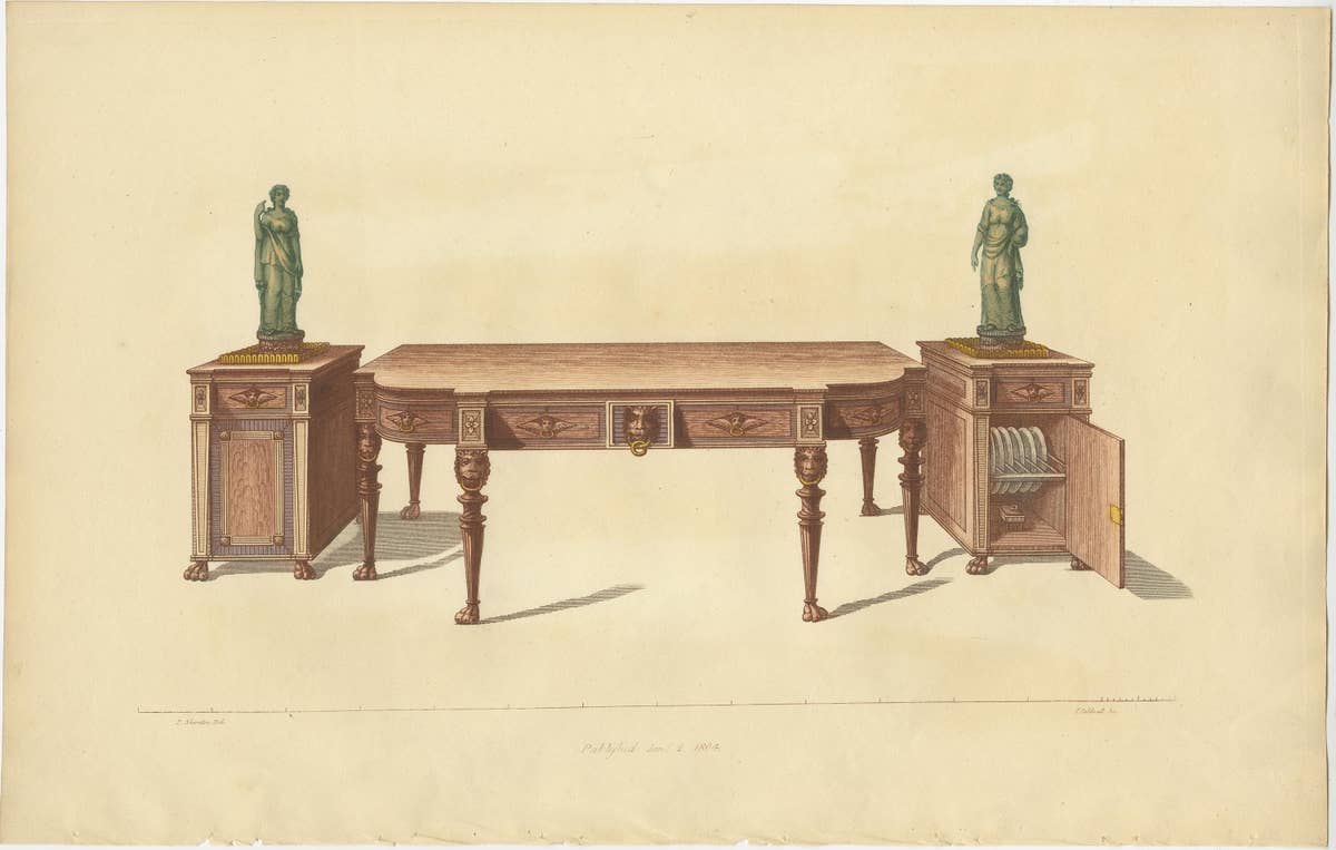 Set of 10 Antique Prints of Various Furniture by Sheraton '1805'