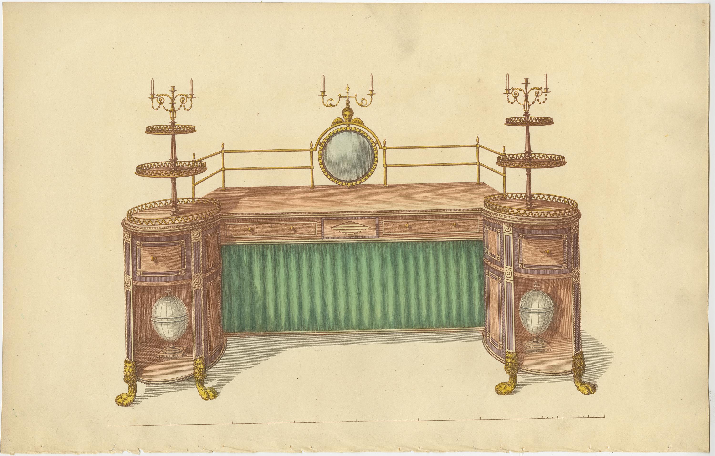 Set von 10 antiken Drucken verschiedener Möbel von Sheraton '1805' im Zustand „Gut“ im Angebot in Langweer, NL