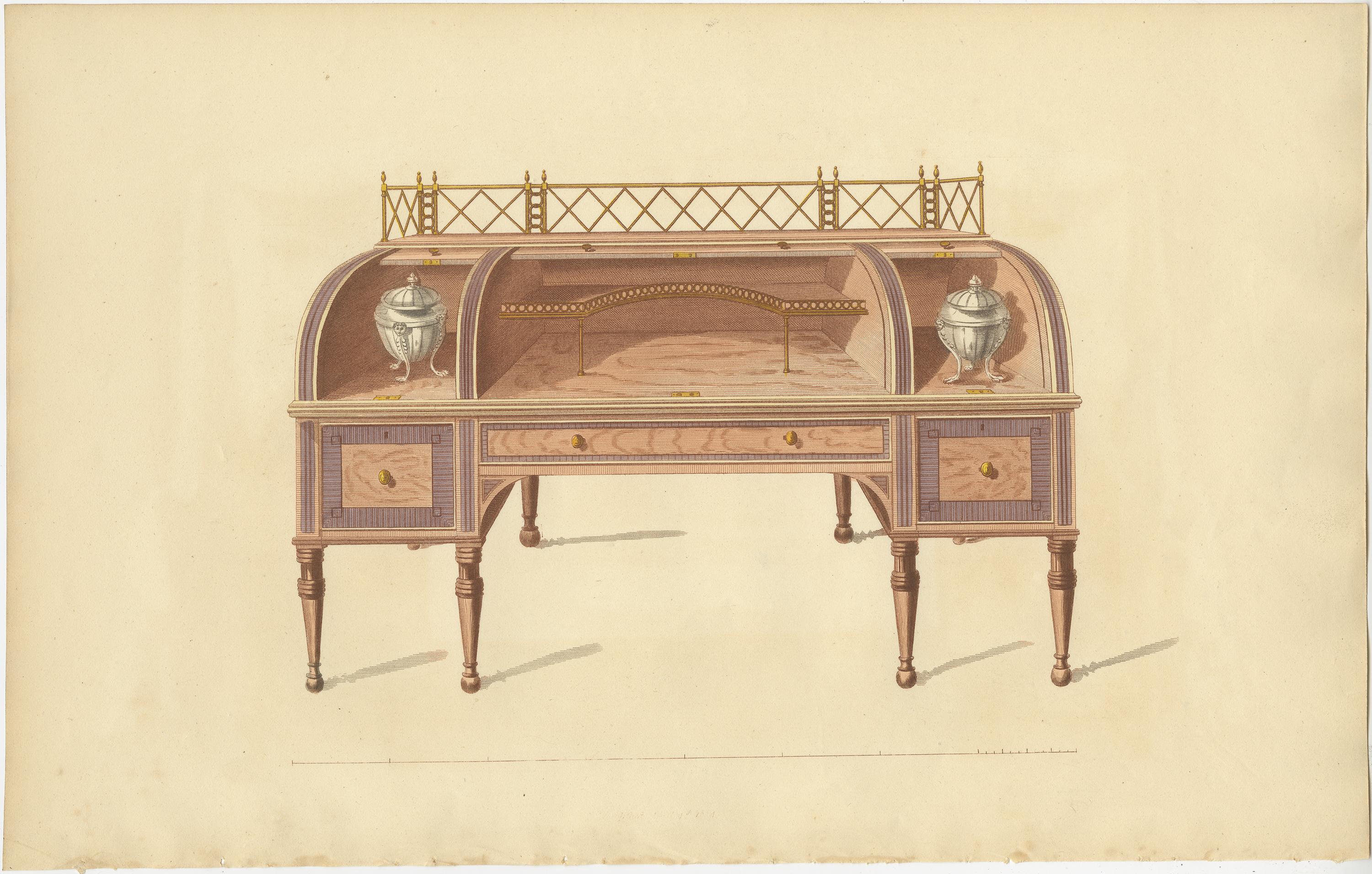 Set von 10 antiken Drucken verschiedener Möbel von Sheraton '1805' (19. Jahrhundert) im Angebot