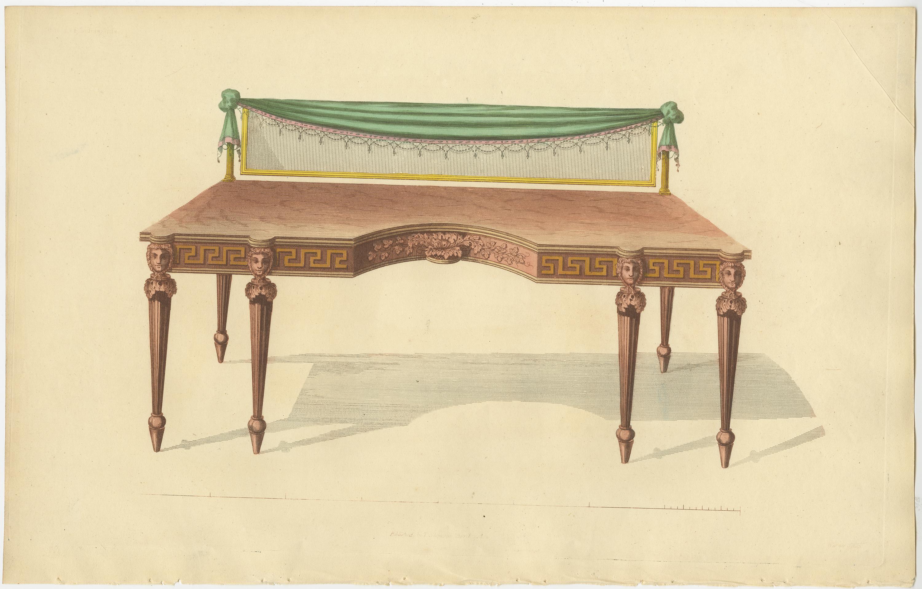Set von 10 antiken Drucken verschiedener Möbel von Sheraton '1805' (Papier) im Angebot
