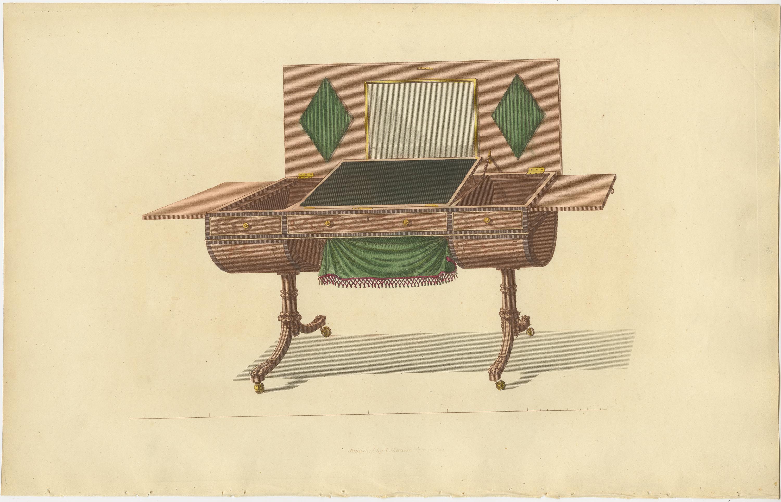 Set von 10 antiken Drucken verschiedener Möbel von Sheraton '1805' im Angebot 1