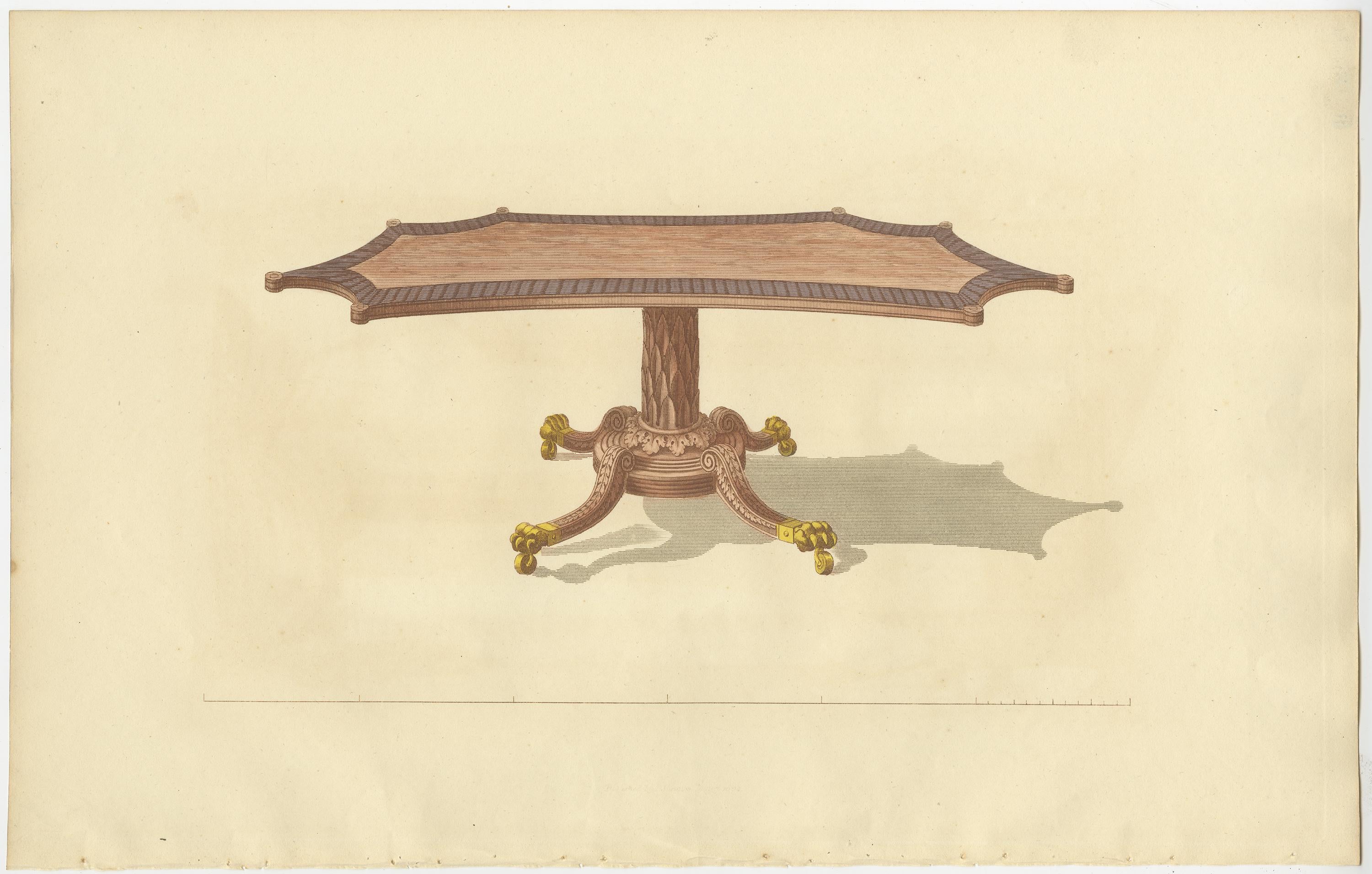 Set von 10 antiken Drucken verschiedener Möbel von Sheraton '1805' im Angebot 3