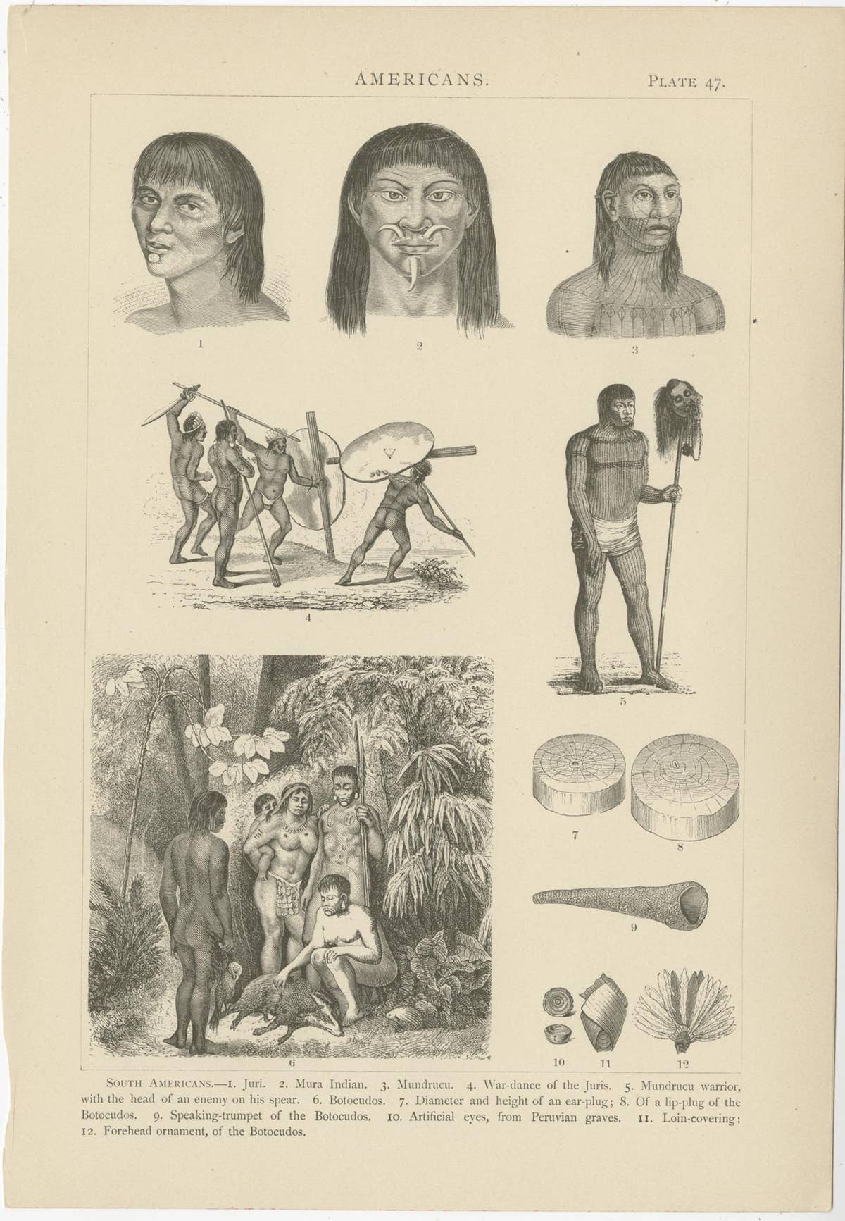 Set of 10 Antique Prints of Various Scenes, Figures and Objects of South America