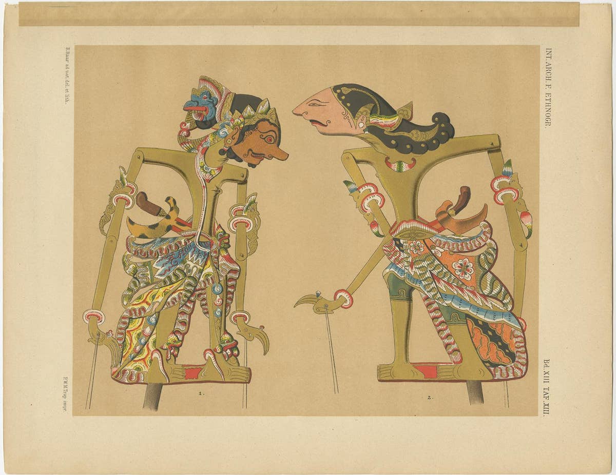 Set of 10 Antique Prints of Wayang Puppets by Juynboll, 1900