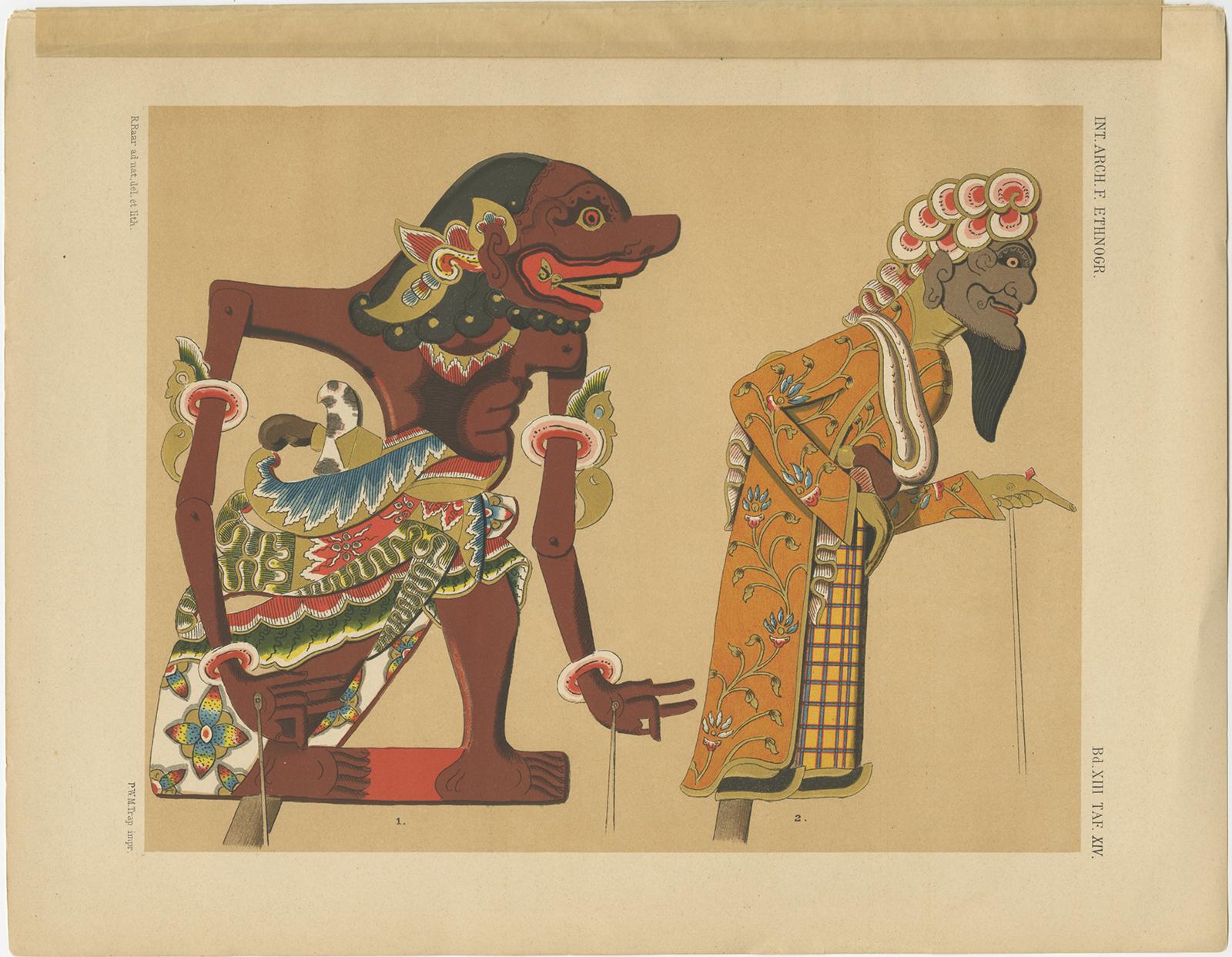 Set of 10 Antique Prints of Wayang Puppets by Juynboll, 1900 In Good Condition For Sale In Langweer, NL