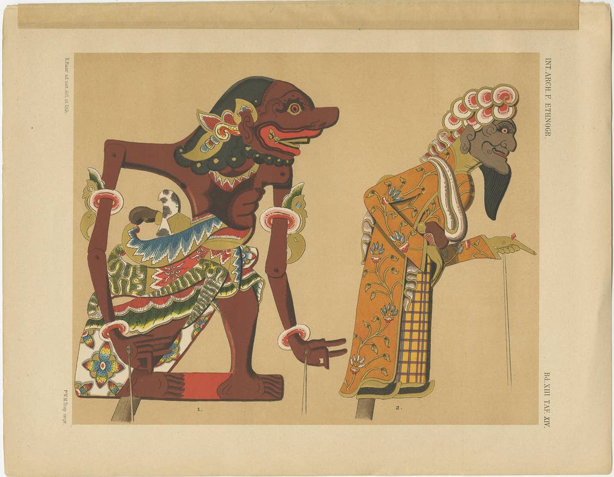 Set of 10 Antique Prints of Wayang Puppets by Juynboll, 1900