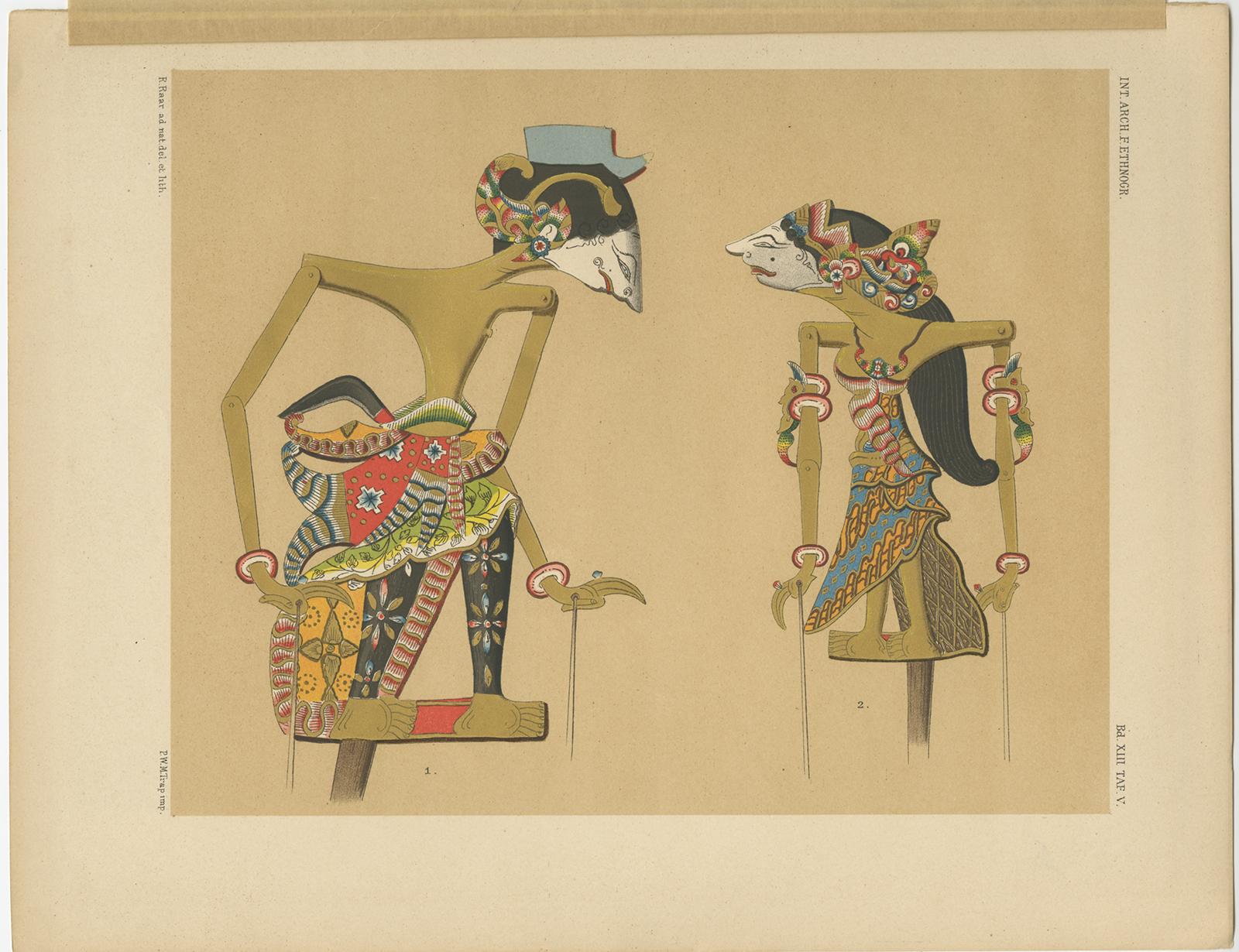 20th Century Set of 10 Antique Prints of Wayang Puppets by Juynboll, 1900 For Sale