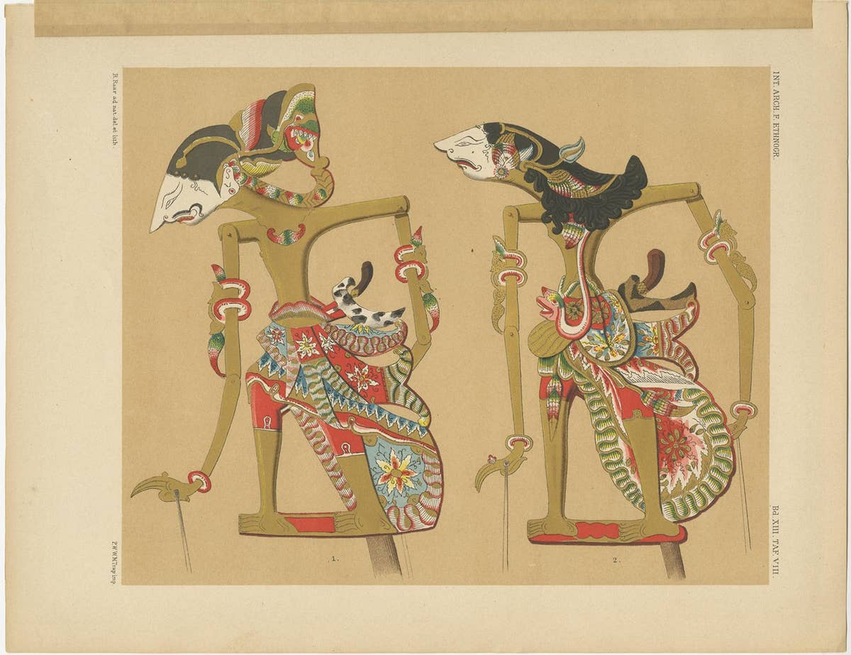 Set of 10 Antique Prints of Wayang Puppets by Juynboll, 1900
