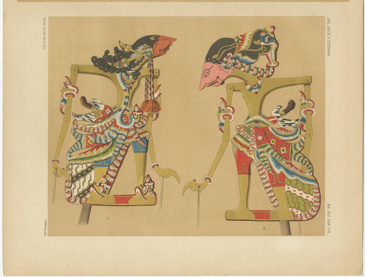 Set of 10 Antique Prints of Wayang Puppets by Juynboll, 1900