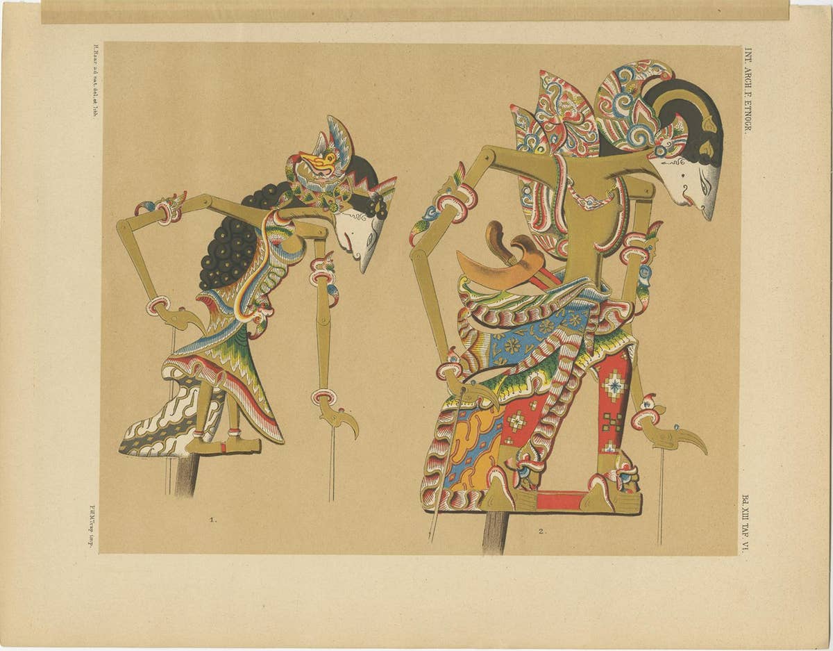 Set of 10 Antique Prints of Wayang Puppets by Juynboll, 1900