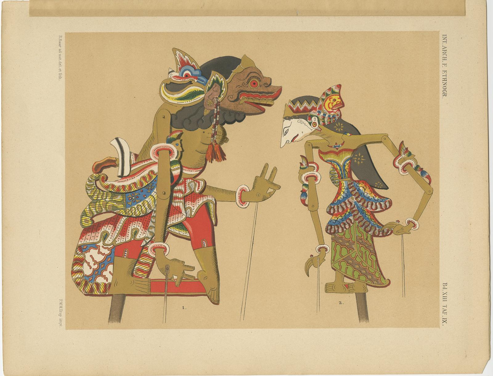 Set of 10 Antique Prints of Wayang Puppets by Juynboll, 1900 For Sale 3