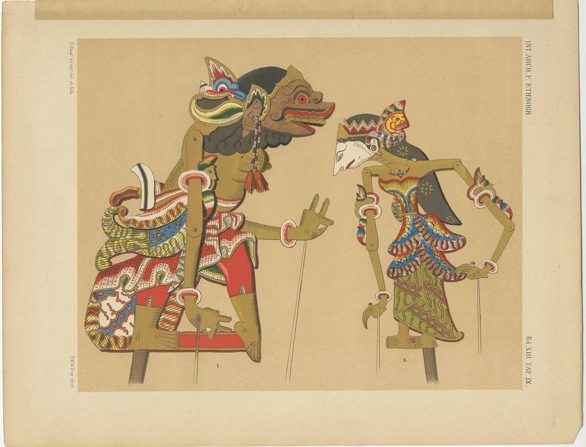 Set of 10 Antique Prints of Wayang Puppets by Juynboll, 1900