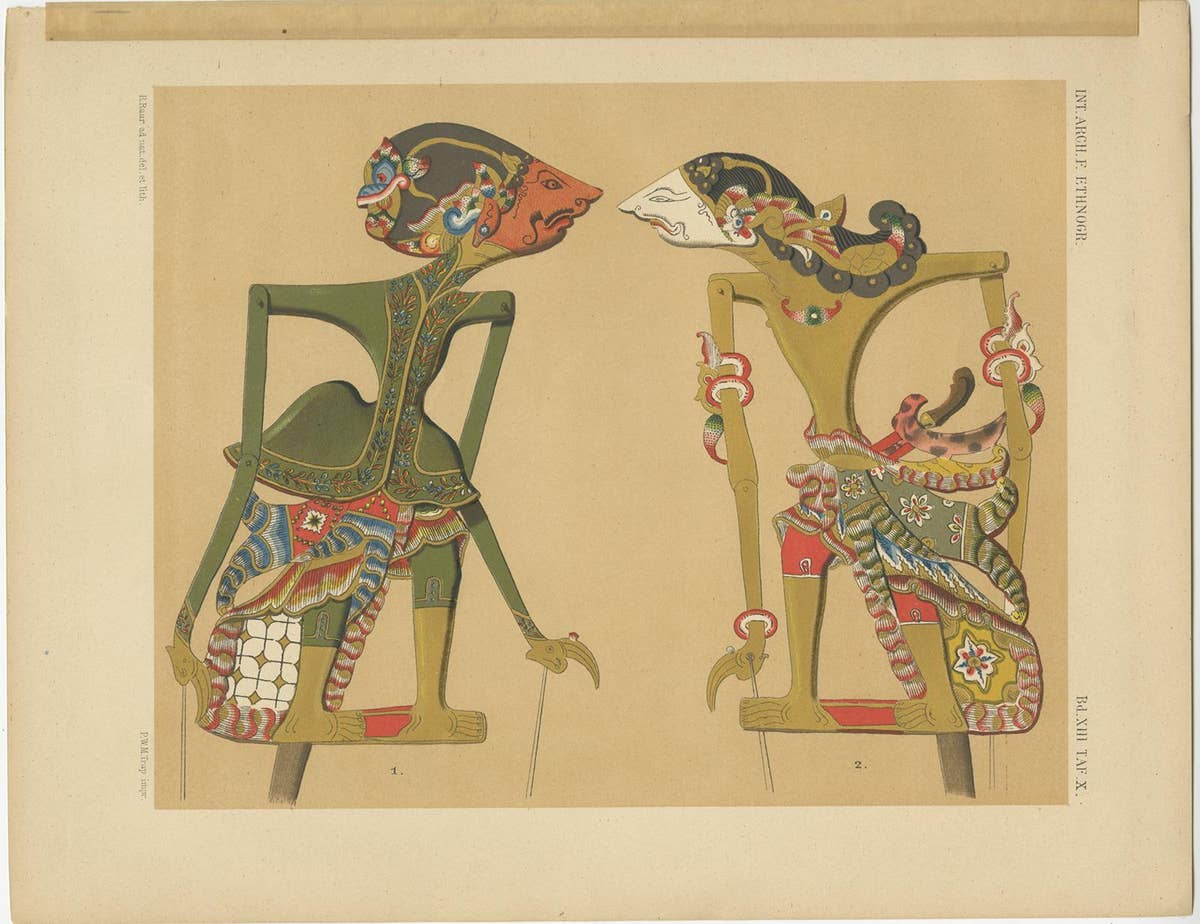 Set of 10 Antique Prints of Wayang Puppets by Juynboll, 1900