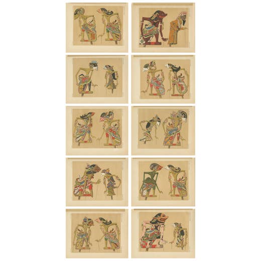 Set of 10 Antique Prints of Wayang Puppets by Juynboll, 1900