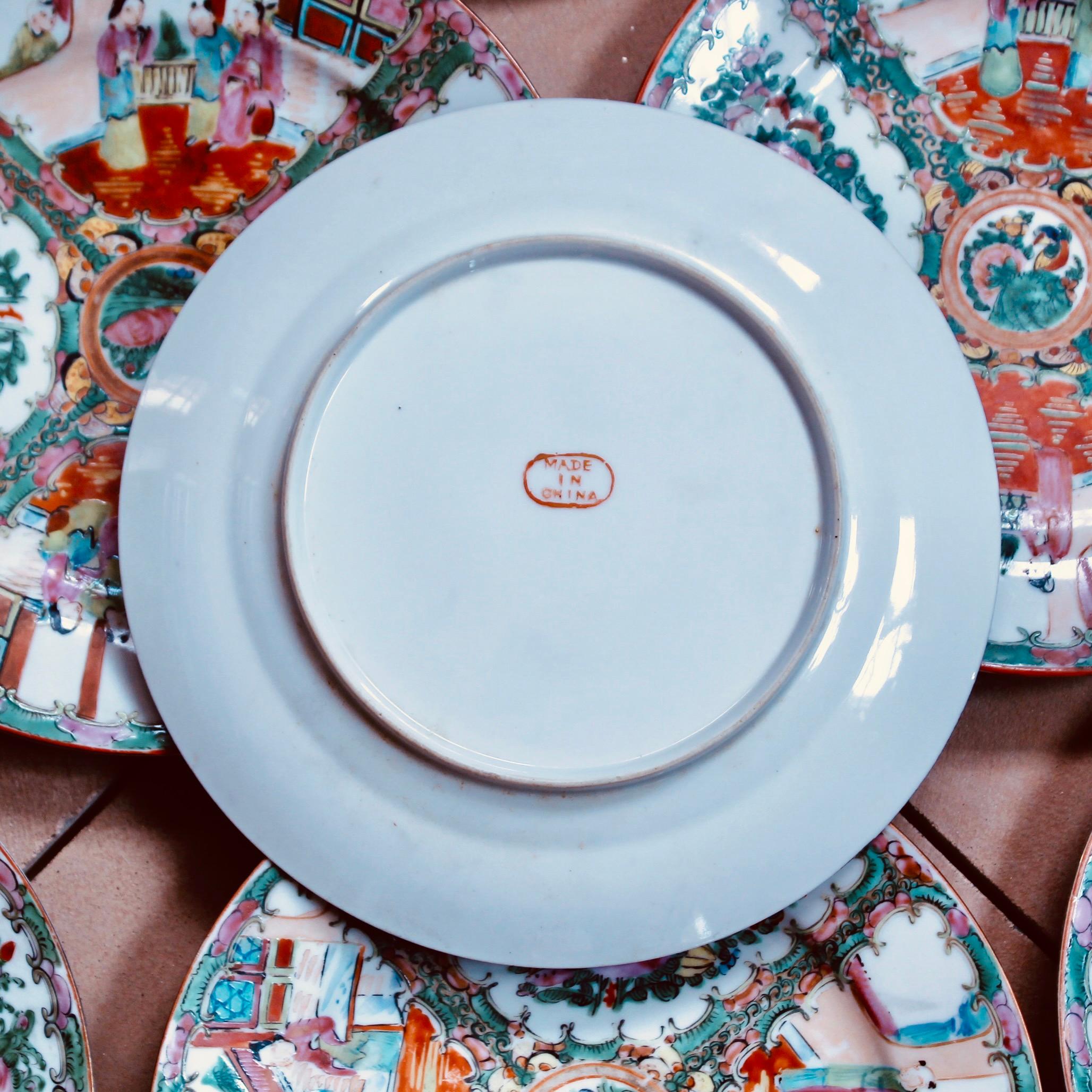 20th Century Set of 10 Antique Rose Medallion Dinner Plates For Sale