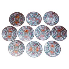 Set of 10 Antique Rose Medallion Dinner Plates