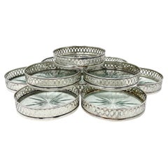 Set of 10 Antique Sterling Silver and Cut Crystal Drink Coasters, Circa 1920's.