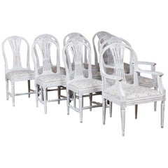 Lot de 10 chaises de salle à manger anciennes de style Gustavien peint en gris