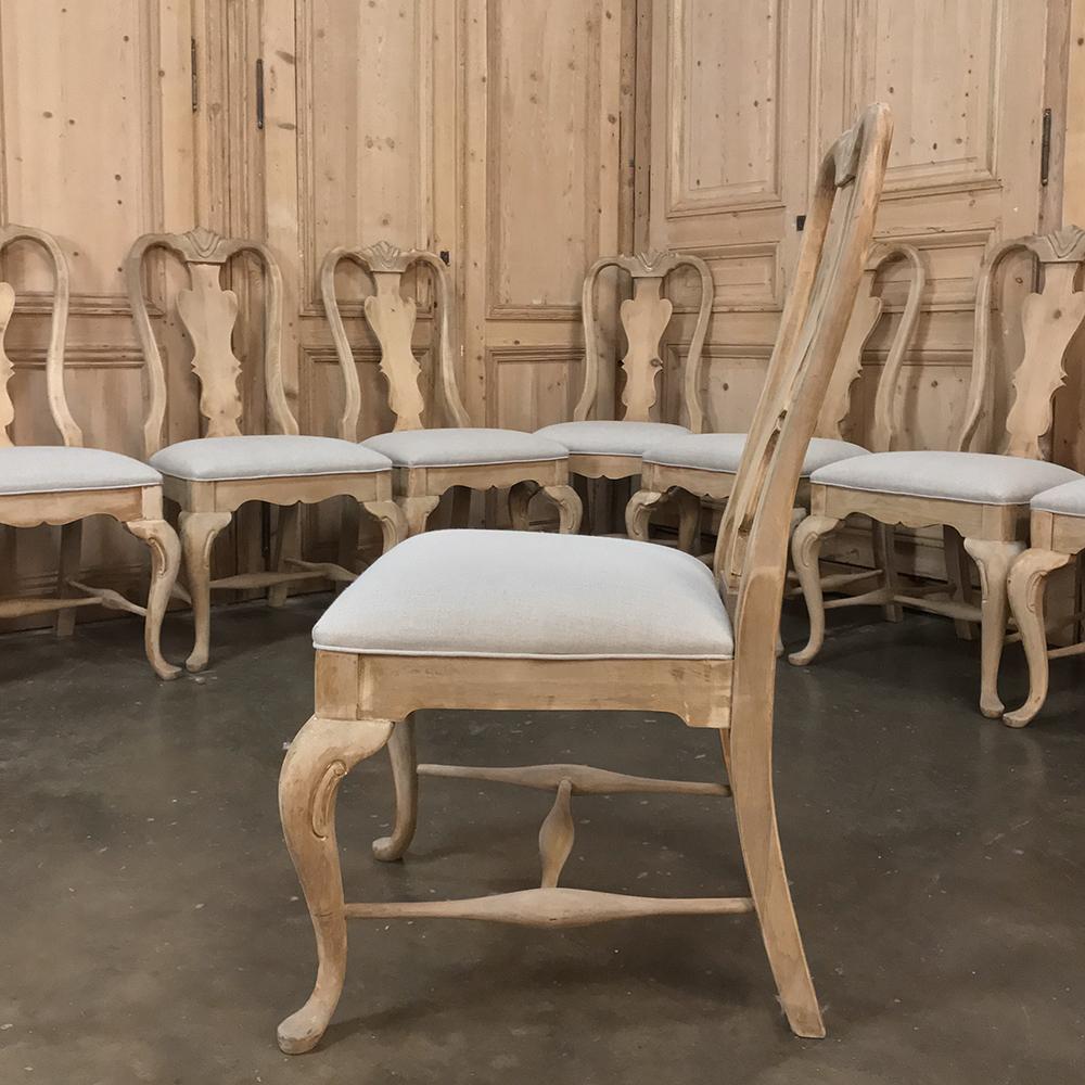 Set of 10 Antique Swedish Stripped Dining Chairs 3