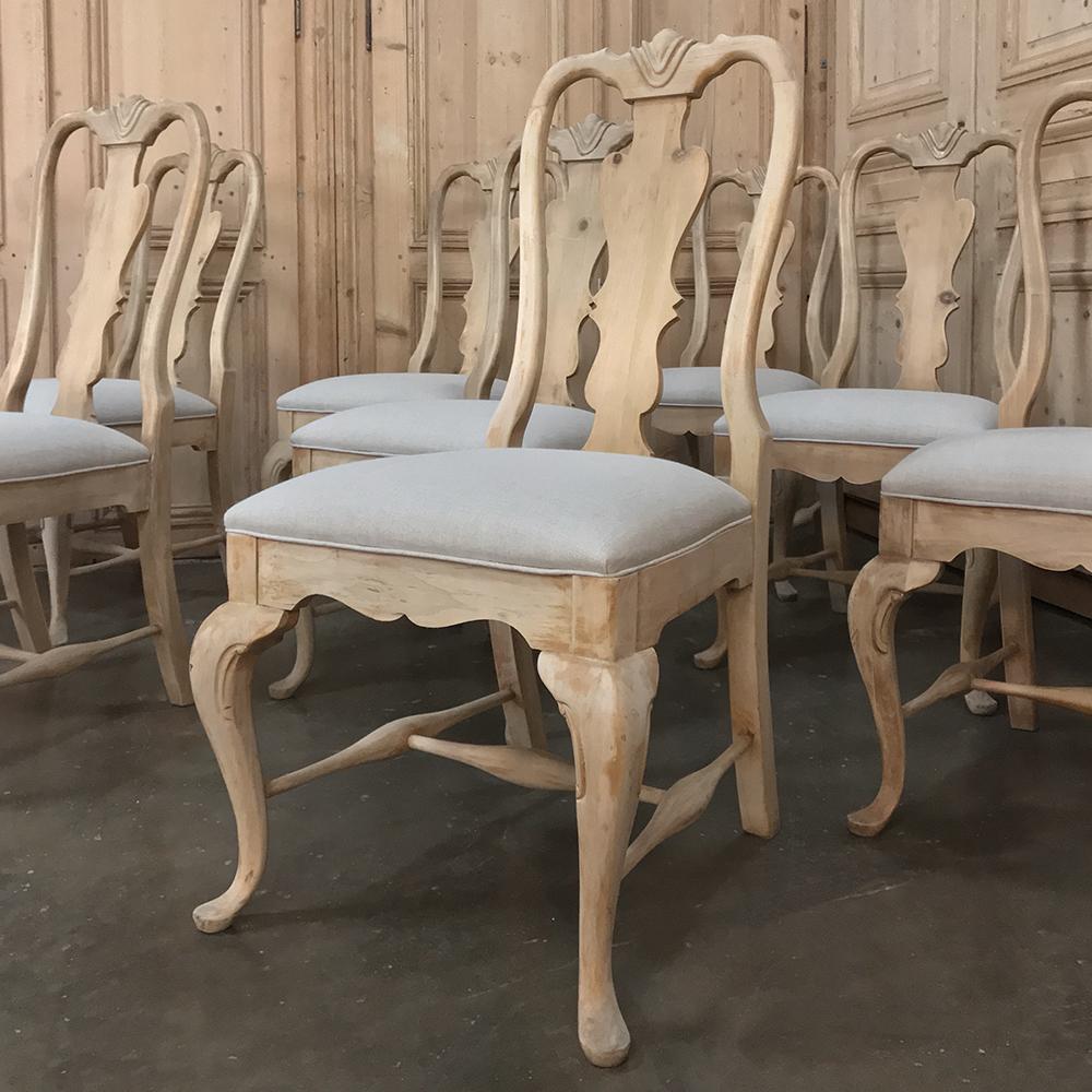 Mid-20th Century Set of 10 Antique Swedish Stripped Dining Chairs