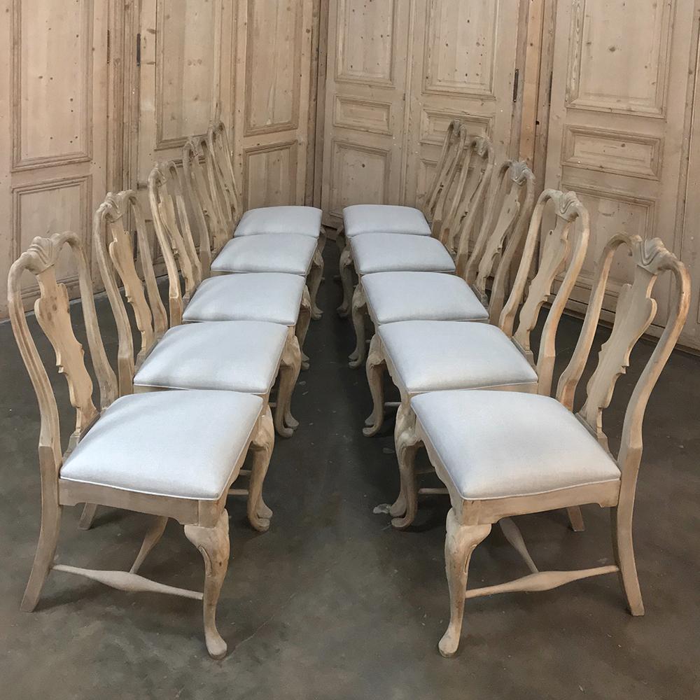 Set of 10 Antique Swedish Stripped Dining Chairs 2