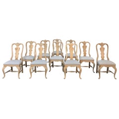 Set of 10 Vintage Swedish Stripped Dining Chairs