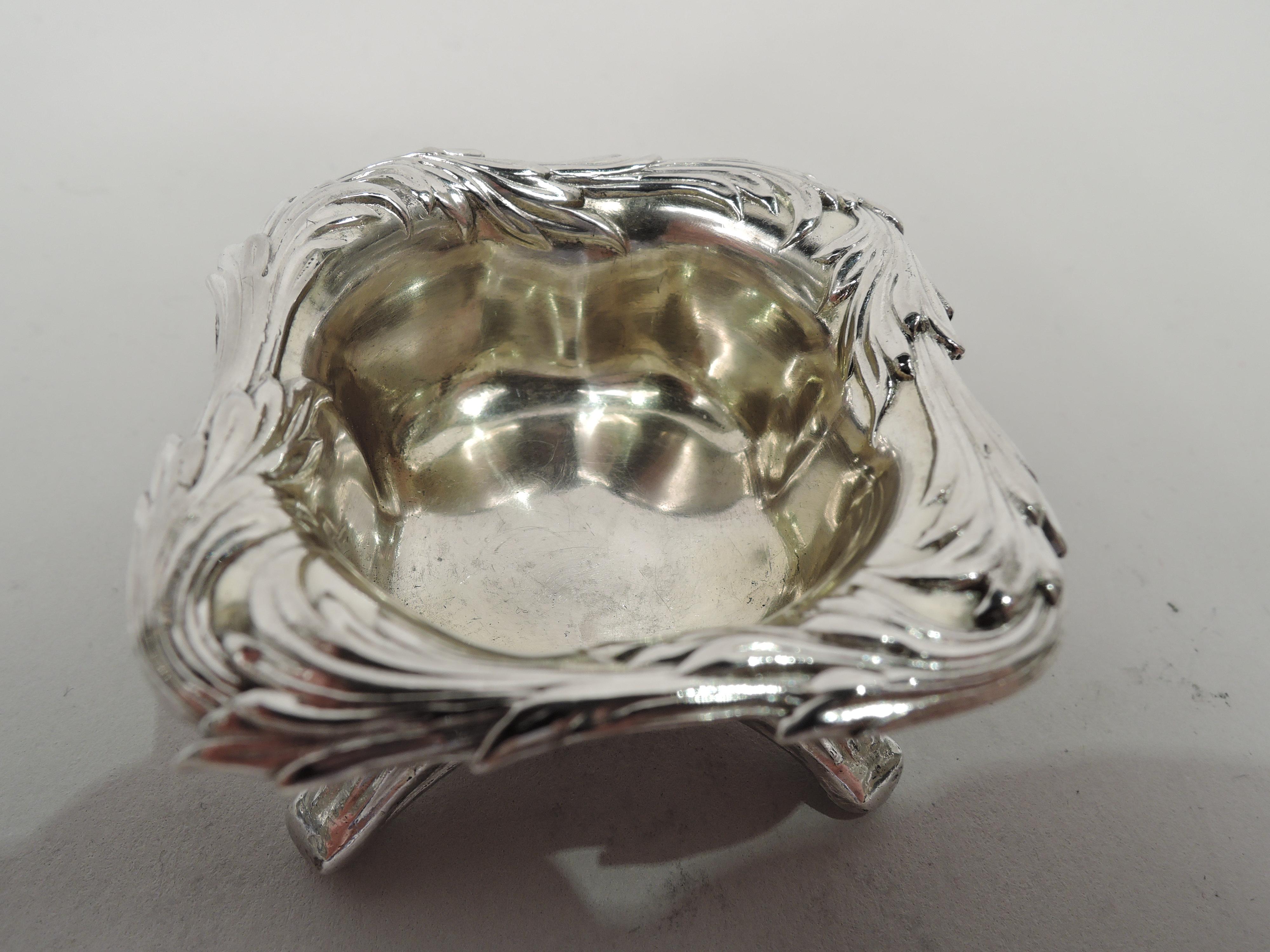 American Set of 10 Antique Tiffany Chrysanthemum Sterling Silver Open Salts