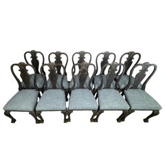 Set of 10 Antique Venetian Italian Queen Anne Style Carved Splat-Back Chairs