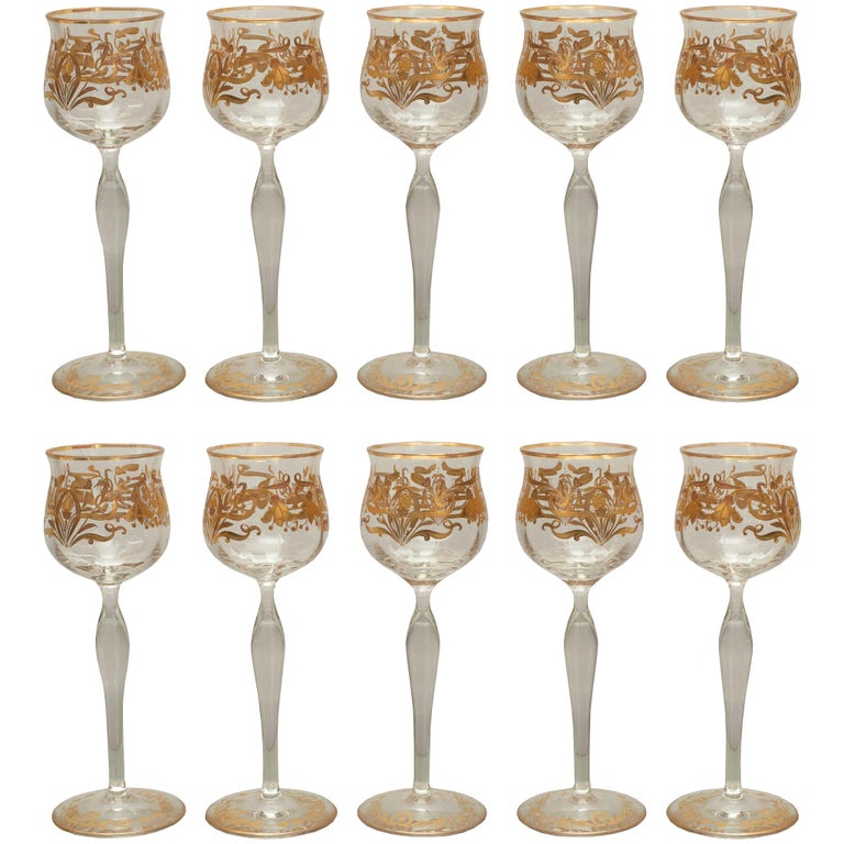 Set of 10 Antique Wine Glasses with Gilding at 1stDibs