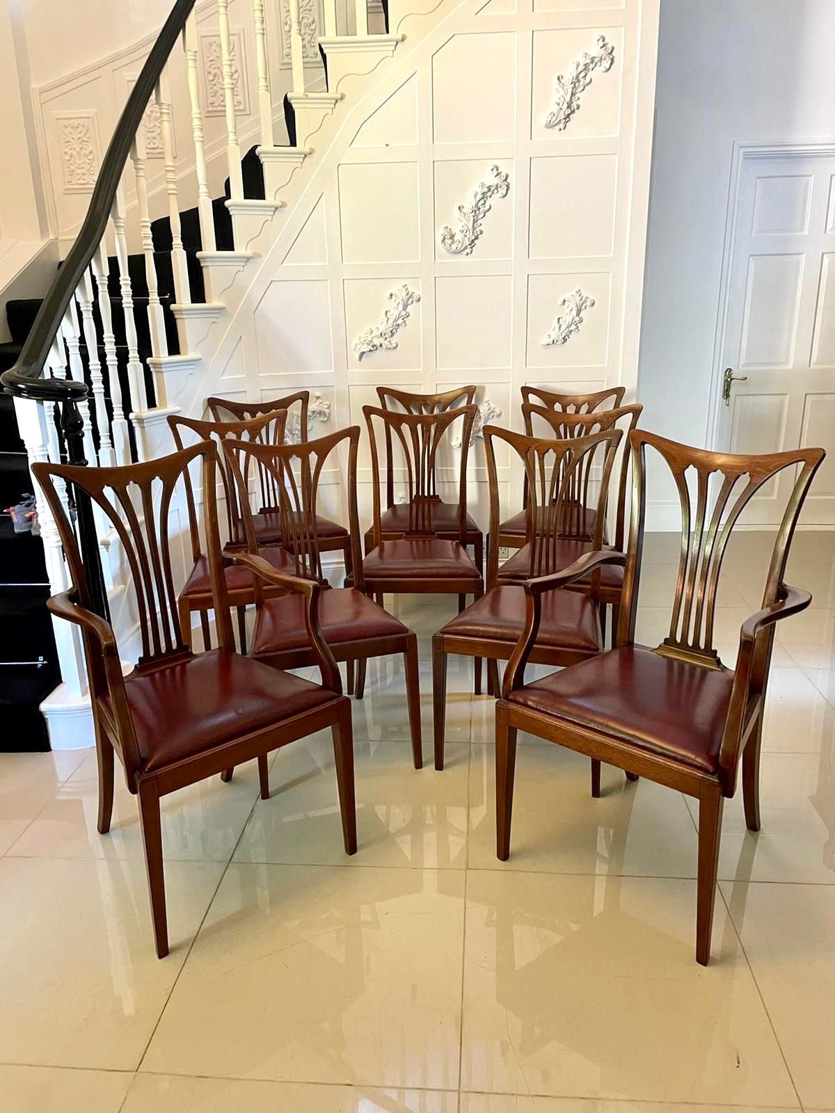 Set of 10 Antique Victorian Quality Mahogany Inlaid Dining Chairs 3