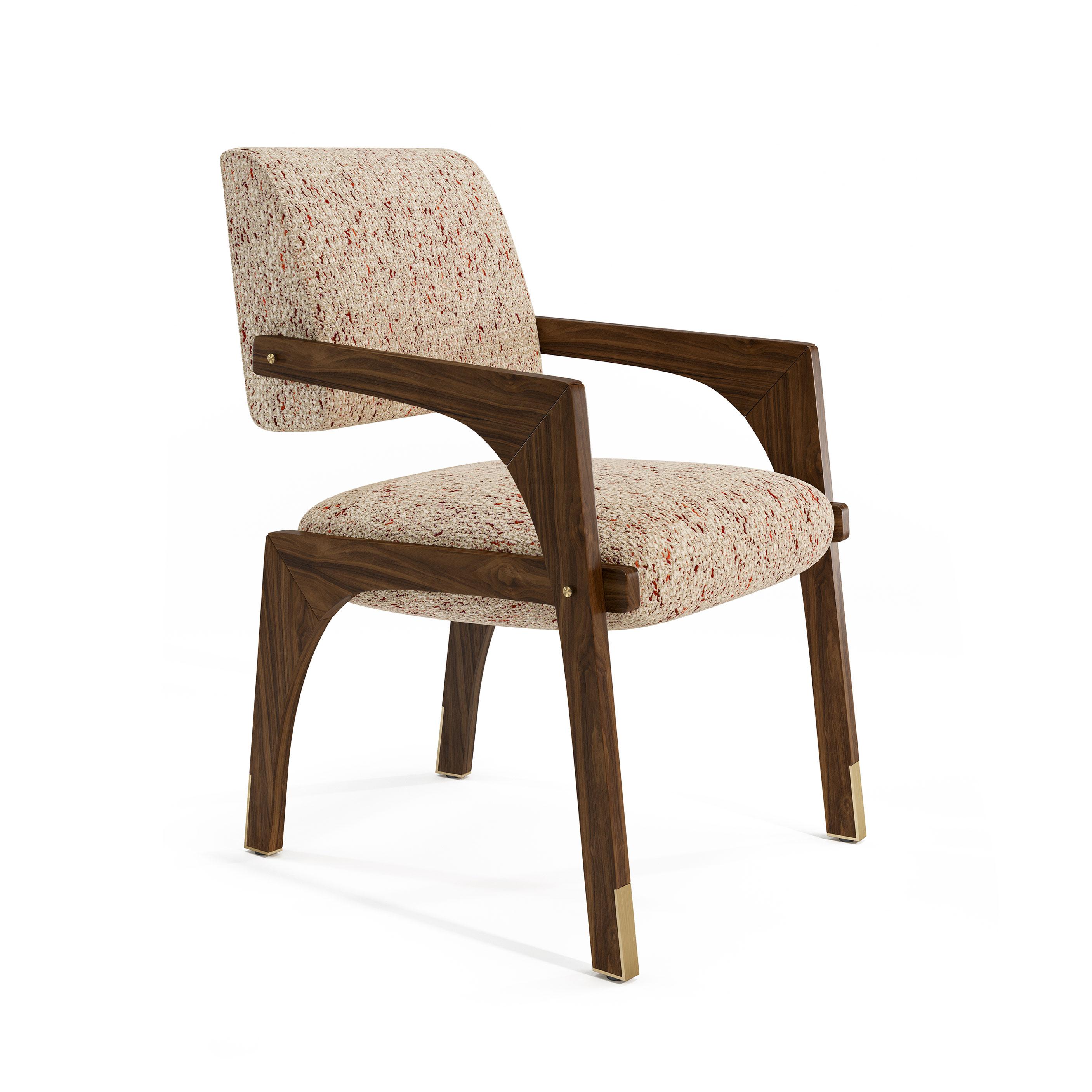 Modern Set of 10 Arches Dining Chair Walnut & Tan, InsidherLand by Joana Santos Barbosa For Sale