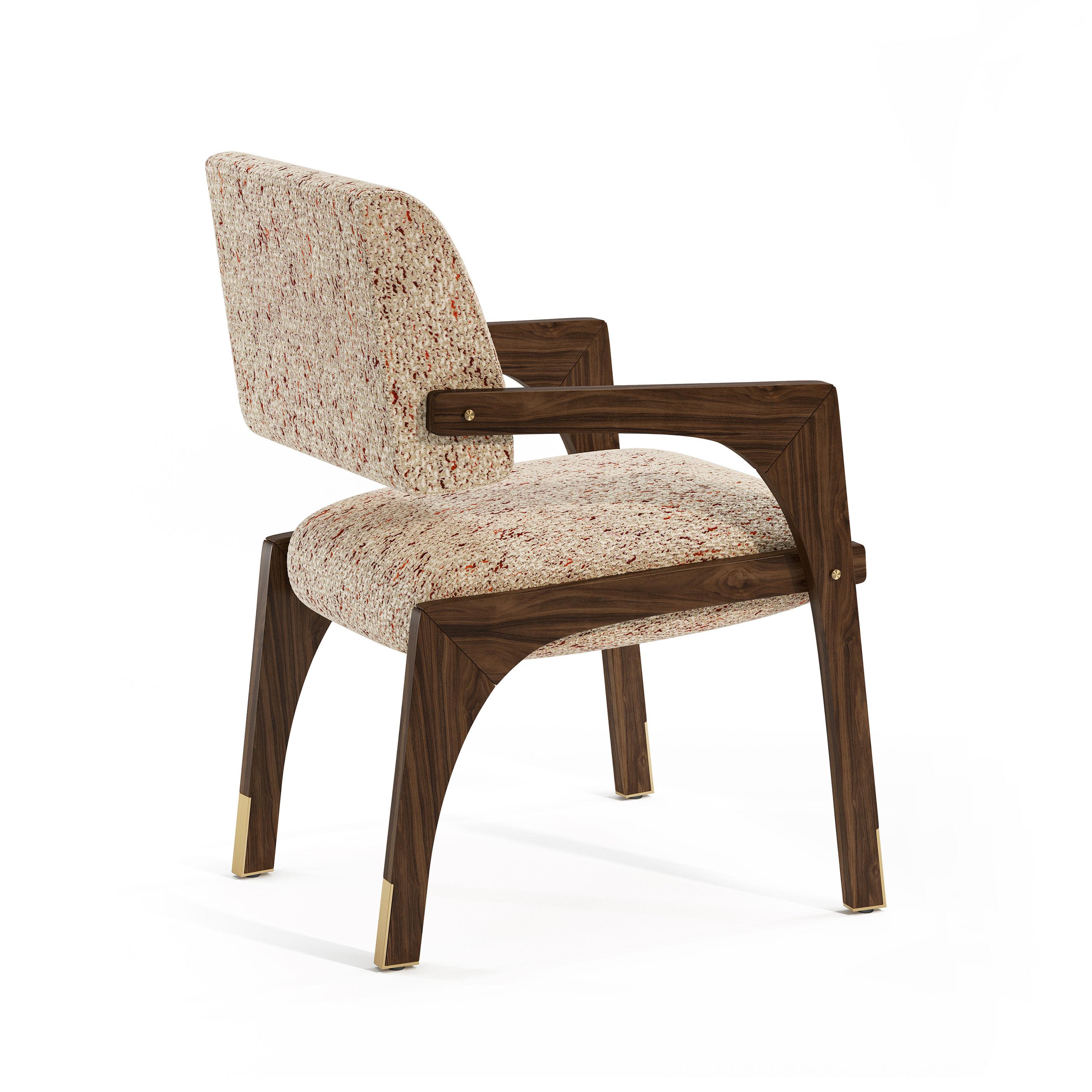 Portuguese Set of 10 Arches Dining Chair Walnut & Tan, InsidherLand by Joana Santos Barbosa For Sale