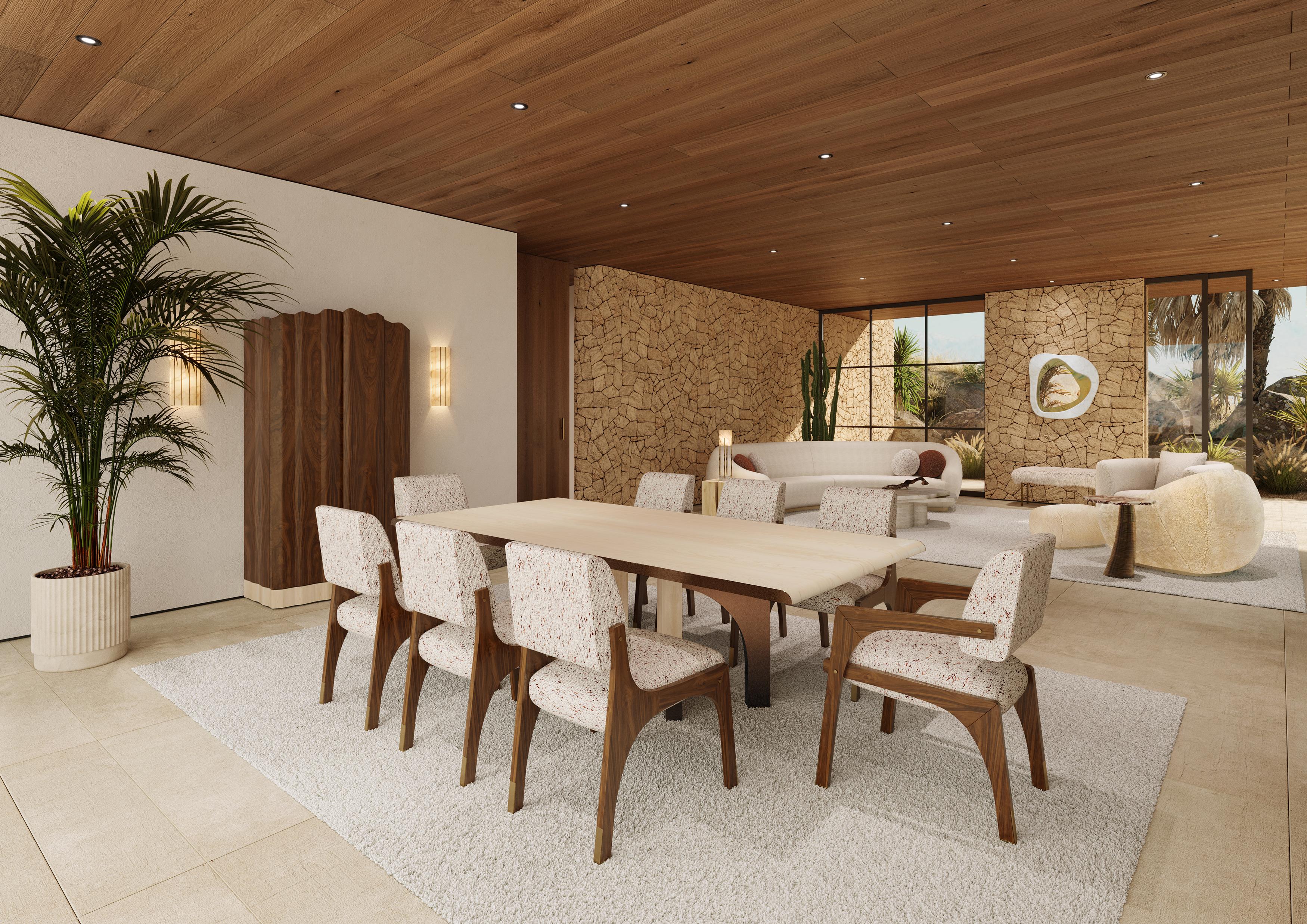 Brushed Set of 10 Arches Dining Chair Walnut & Tan, InsidherLand by Joana Santos Barbosa For Sale