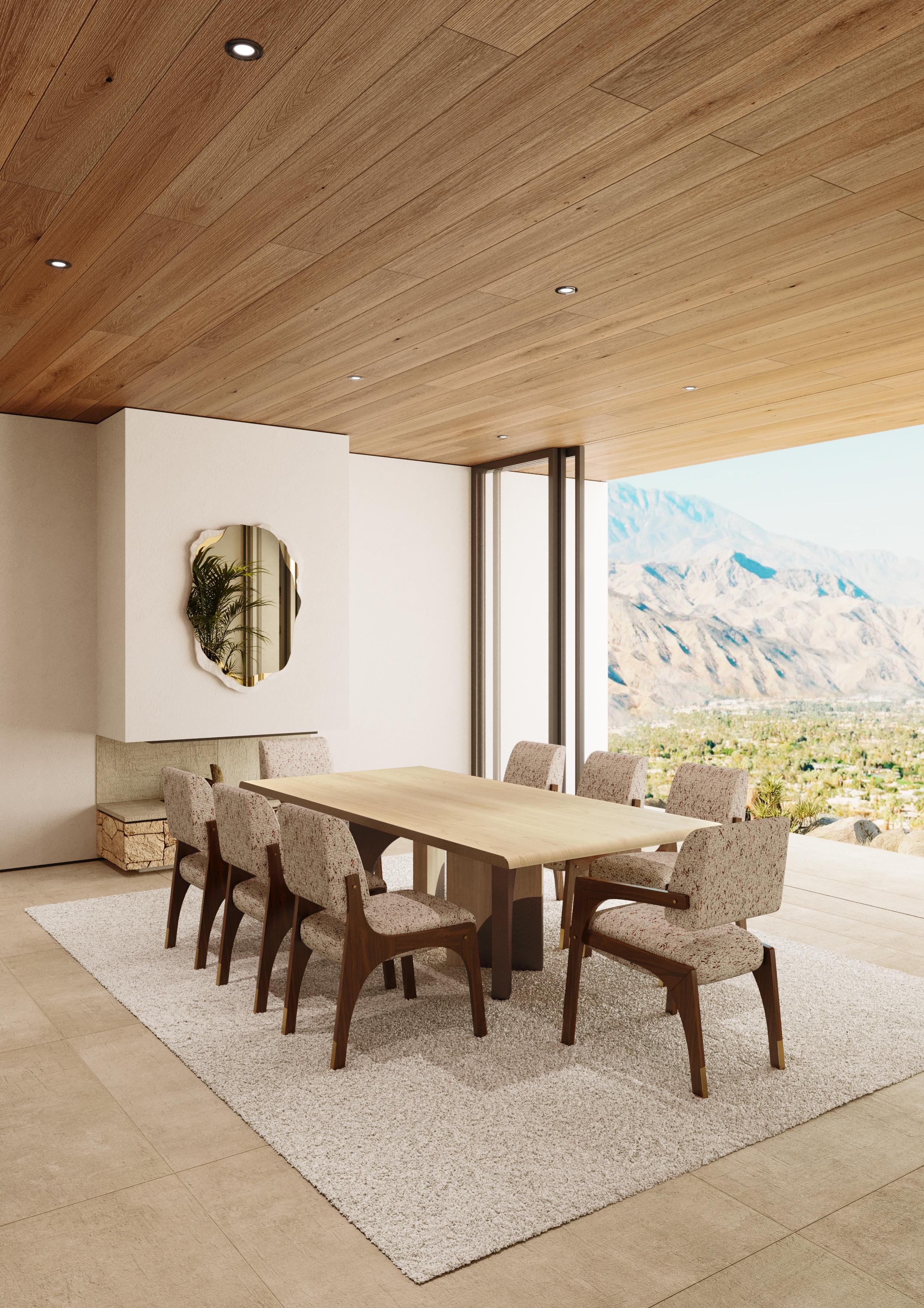 Contemporary Set of 10 Arches Dining Chair Walnut & Tan, InsidherLand by Joana Santos Barbosa For Sale