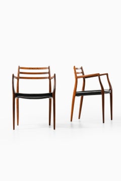 Set of 10 Armchairs in Rosewood and Black Leather by Niels Otto Møller, 1960's