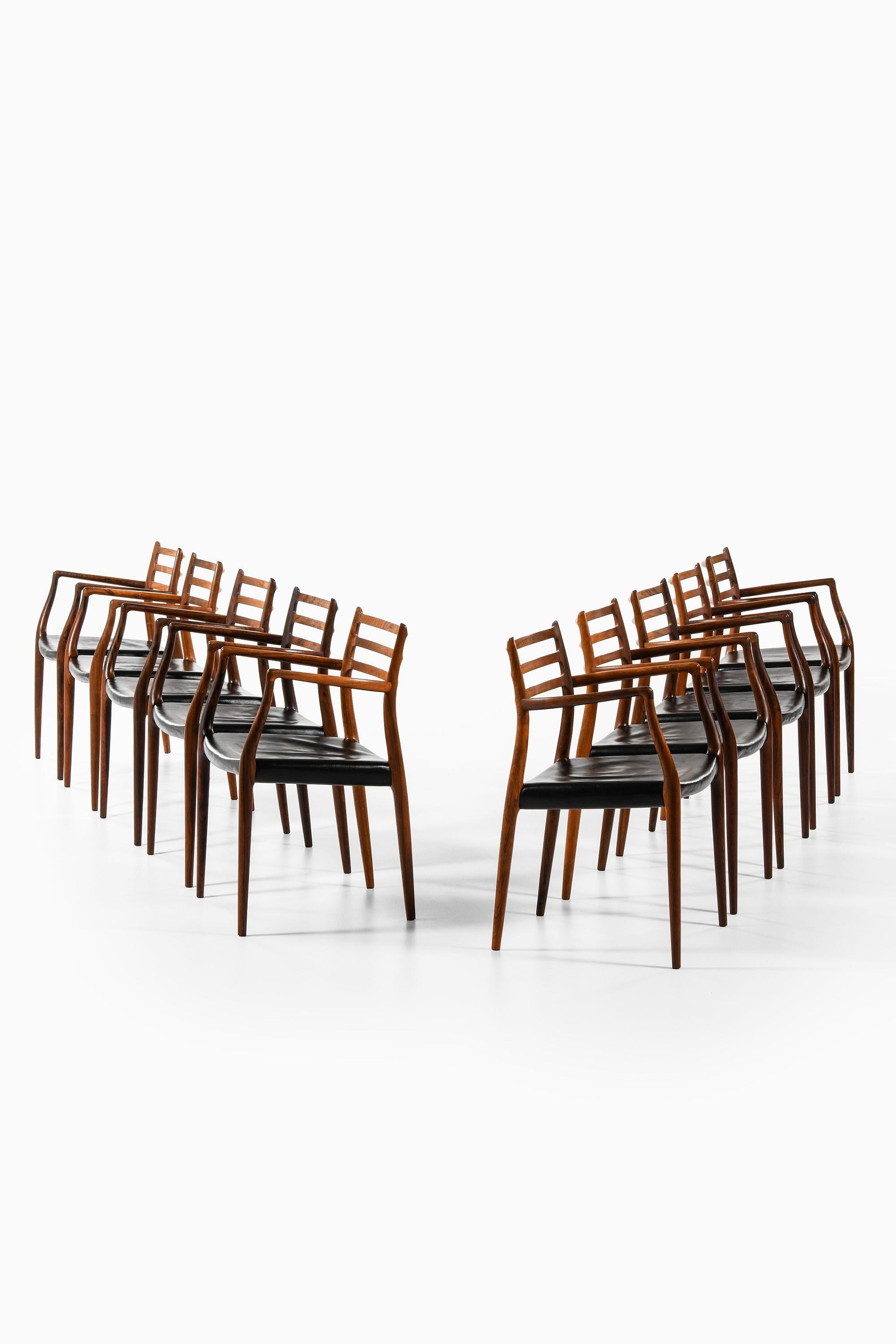 Set of 10 Armchairs in Rosewood and Black Leather by Niels Otto Møller, 1960's In Good Condition For Sale In Limhamn, Skåne län