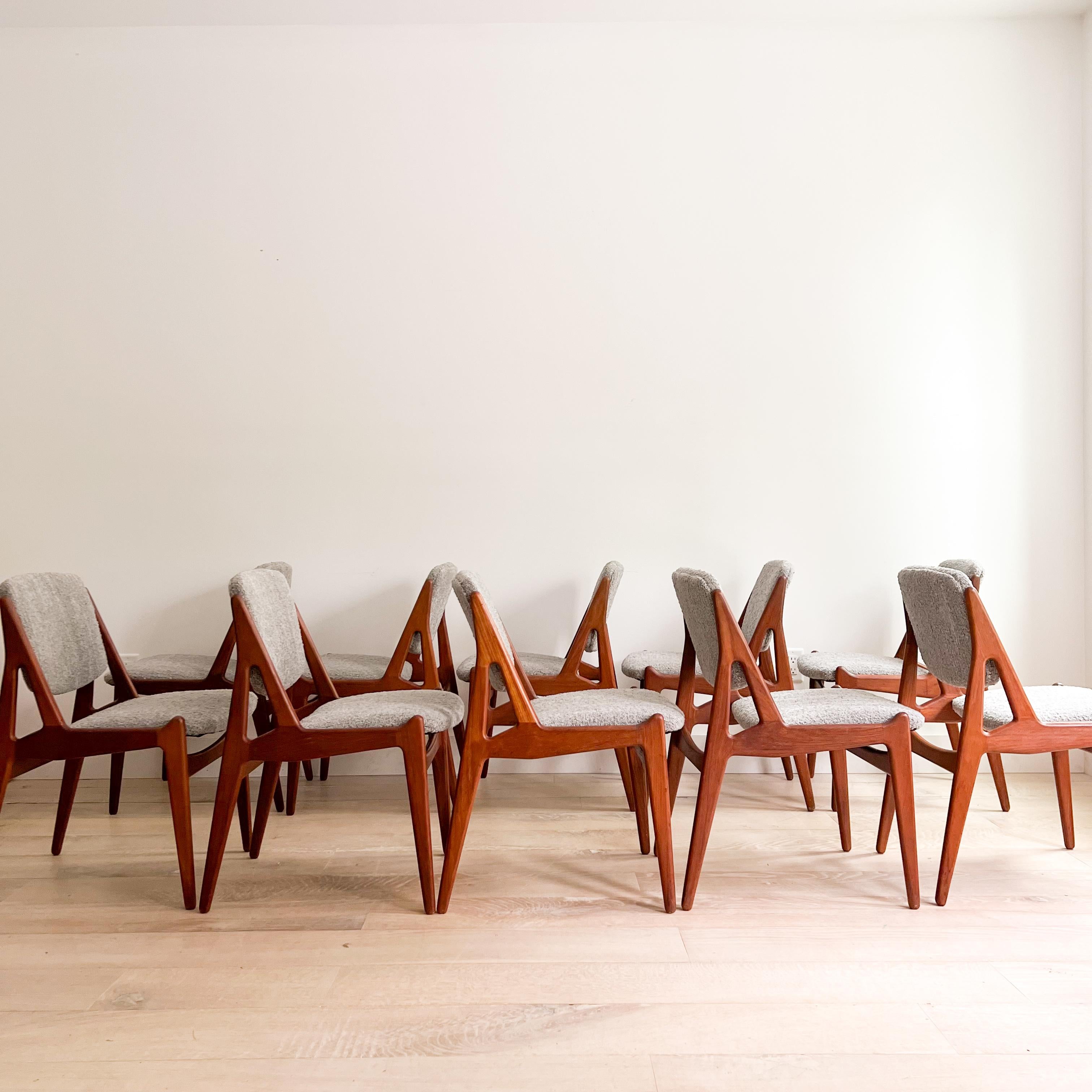 Set of 10 Arne Vodder Danish Teak Tilt Back Dining Chairs - New Upholstery For Sale 6