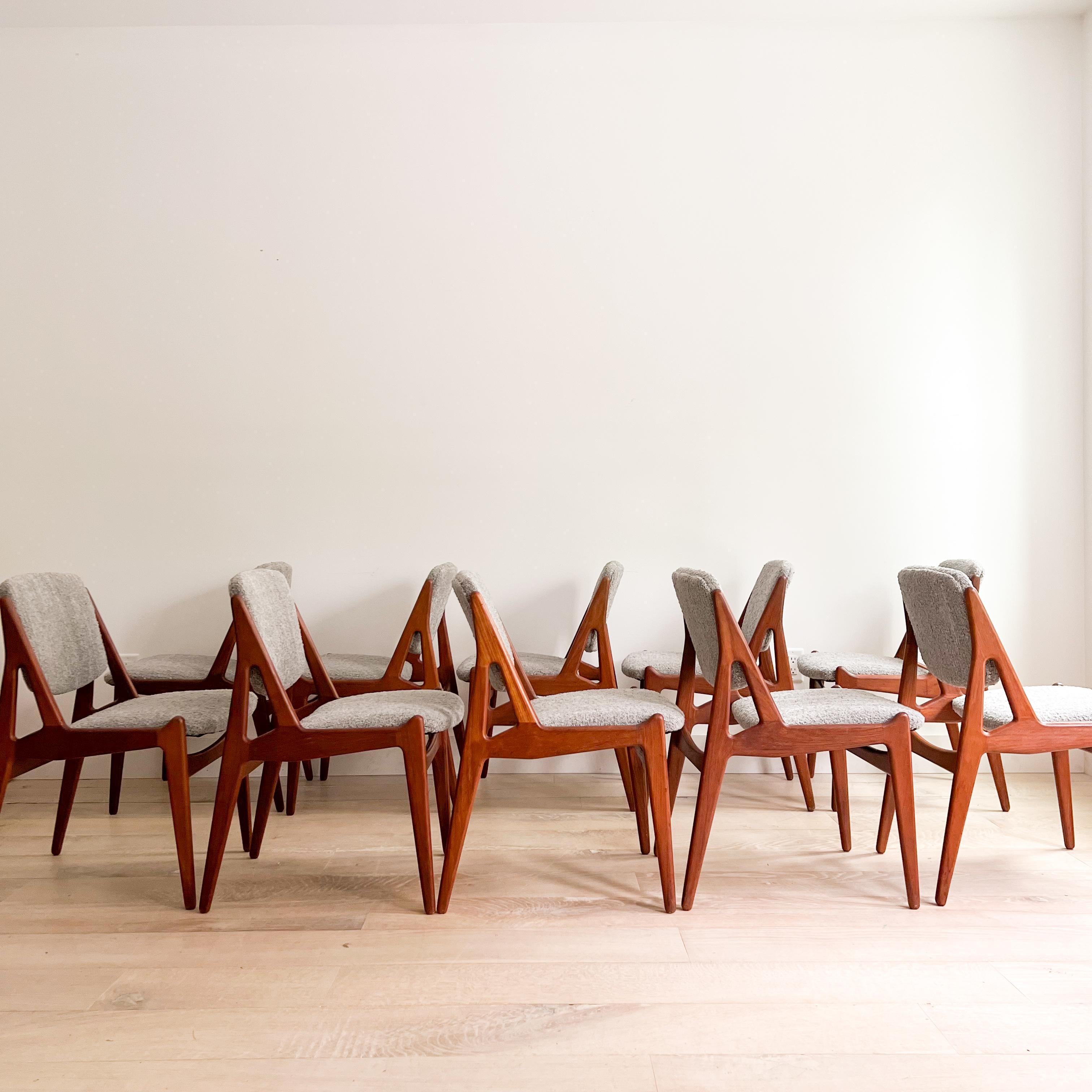 Set of 10 Arne Vodder Danish Teak Tilt Back Dining Chairs - New Upholstery 6