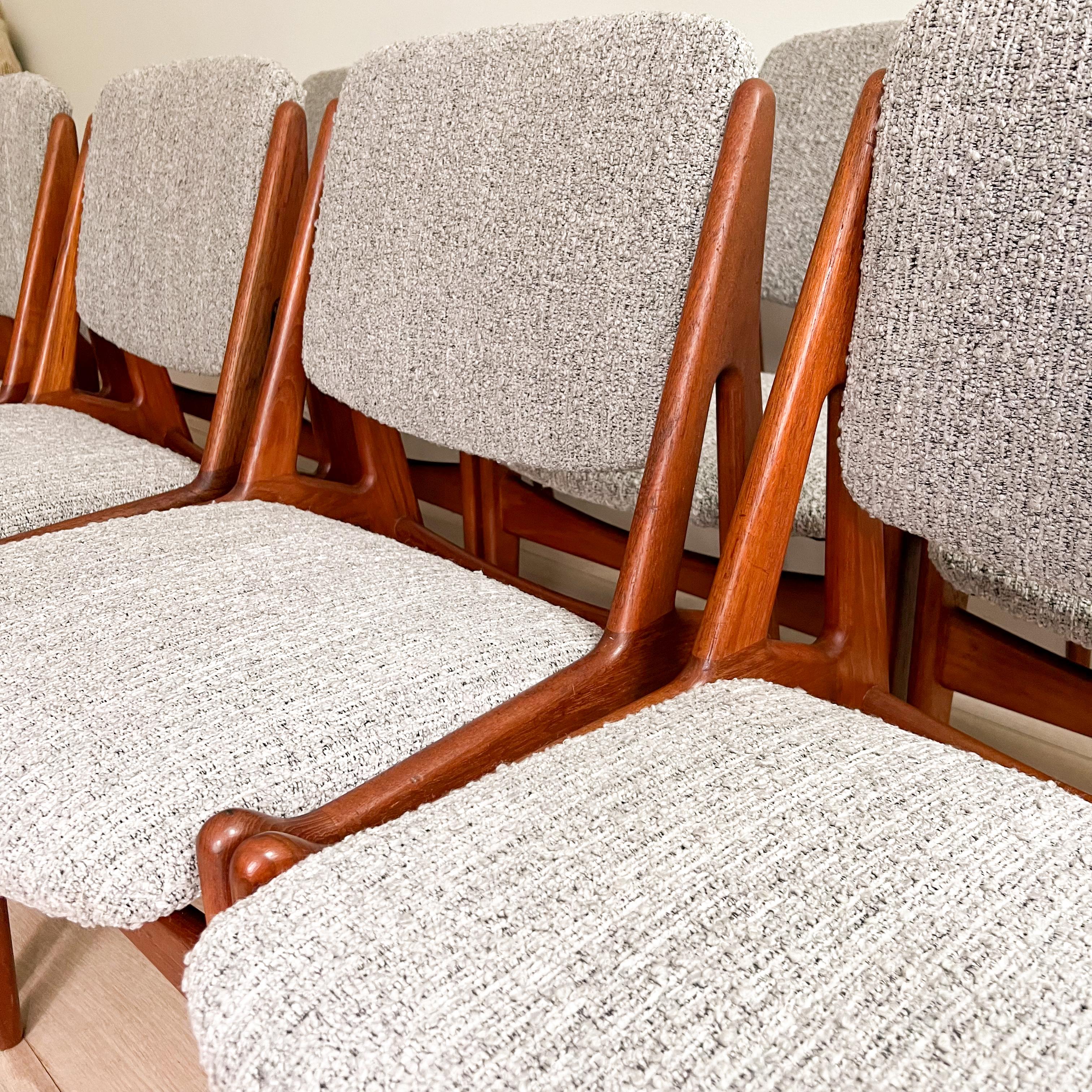 Set of 10 Arne Vodder Danish Teak Tilt Back Dining Chairs - New Upholstery For Sale 1