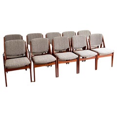 Set of 10 Arne Vodder Danish Teak Tilt Back Dining Chairs - New Upholstery