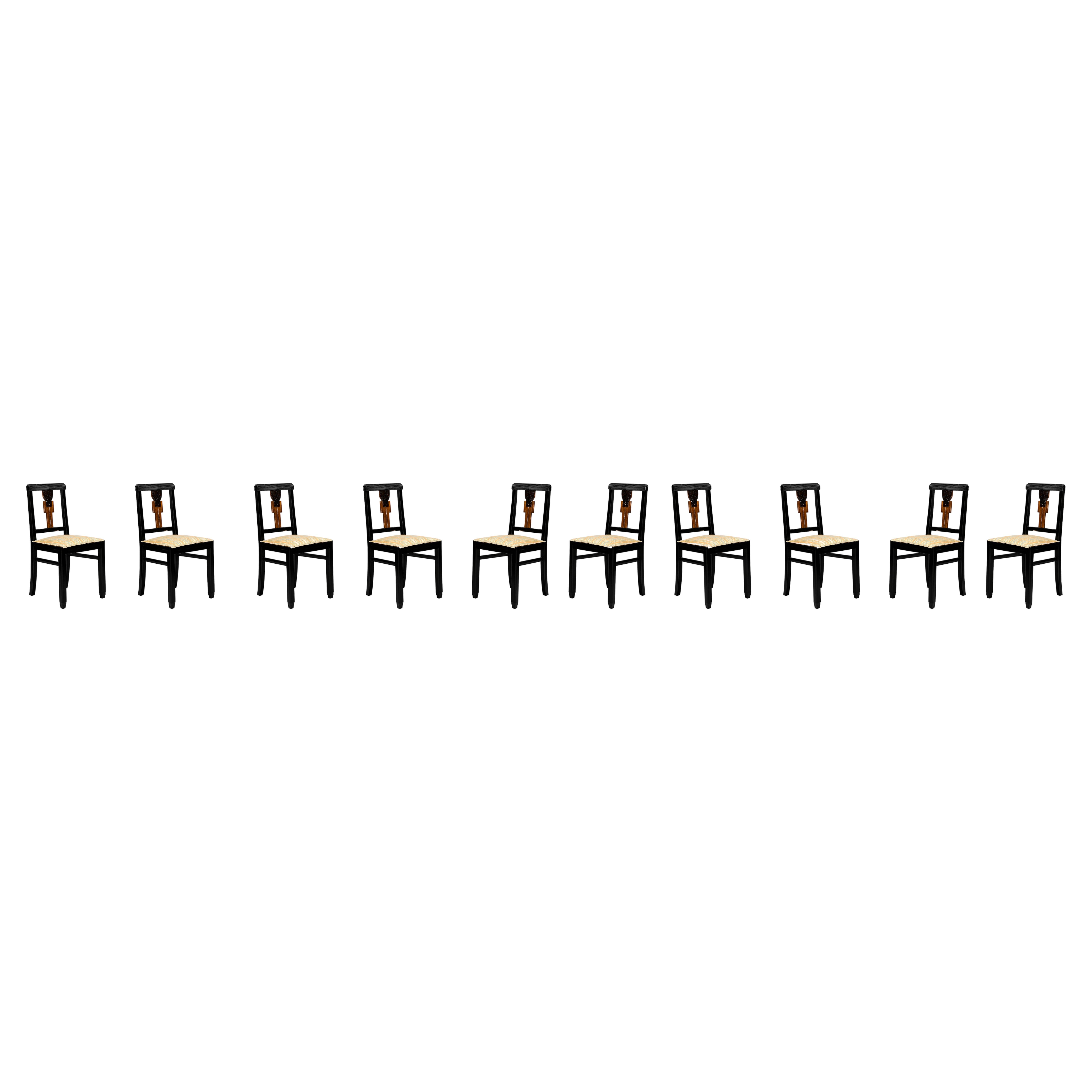 Set Of 10 Art Deco Black Lacquer Chairs, (1939-1949), Portuguese