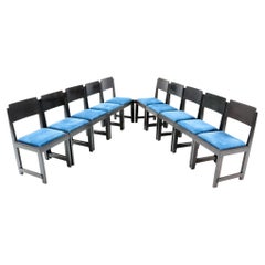 Set of 10 Art Deco Dining Chairs, Black Lacquered Oak, 1920s