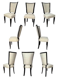 Set of 10 Art Deco Dining Chairs, Lacquer, Alcantara, Paris circa 1930