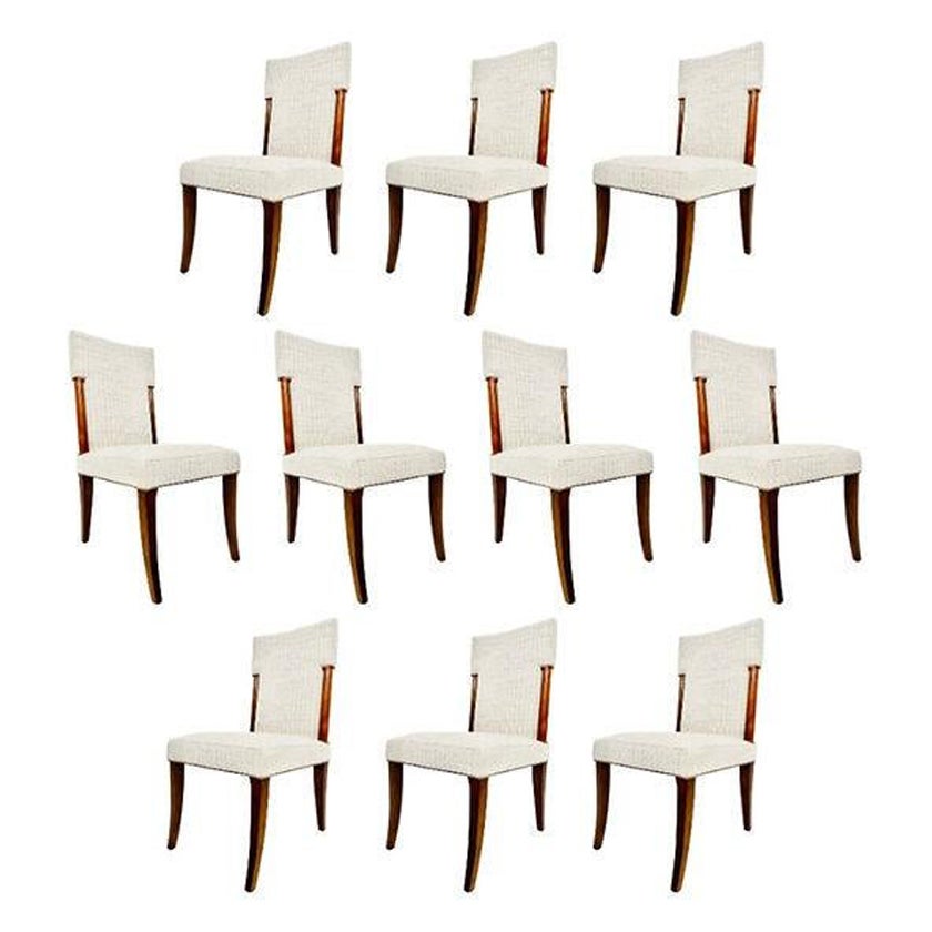 Ensemble de 10 chaises de salle à manger Art Déco, tapissées de tissu HOLLY HUNT en vente